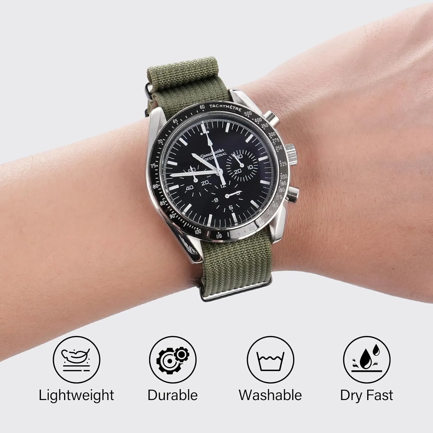 Nylon Watch Band 18mm 19 mm 20mm 22 mm 24 mm, Waterproof Military Watch Straps Replacement for Men Women, With Stainless Steel Buckle