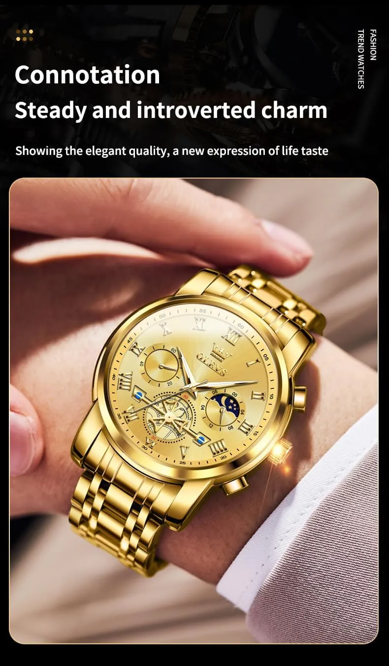 OLEVS Watches Men Waterproof Luxury Big Face Mens Watch Stainless Steel Quartz Analog Dress Watches for Men Luminous Multifunction Man Watch Relojes De Hombre