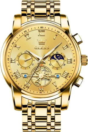 OLEVS Watches Men Waterproof Luxury Big Face Mens Watch Stainless Steel Quartz Analog Dress Watches for Men Luminous Multifunction Man Watch Relojes De Hombre