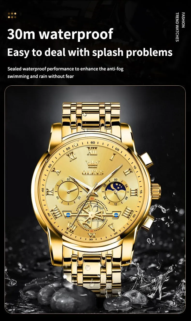 OLEVS Watches Men Waterproof Luxury Big Face Mens Watch Stainless Steel Quartz Analog Dress Watches for Men Luminous Multifunction Man Watch Relojes De Hombre