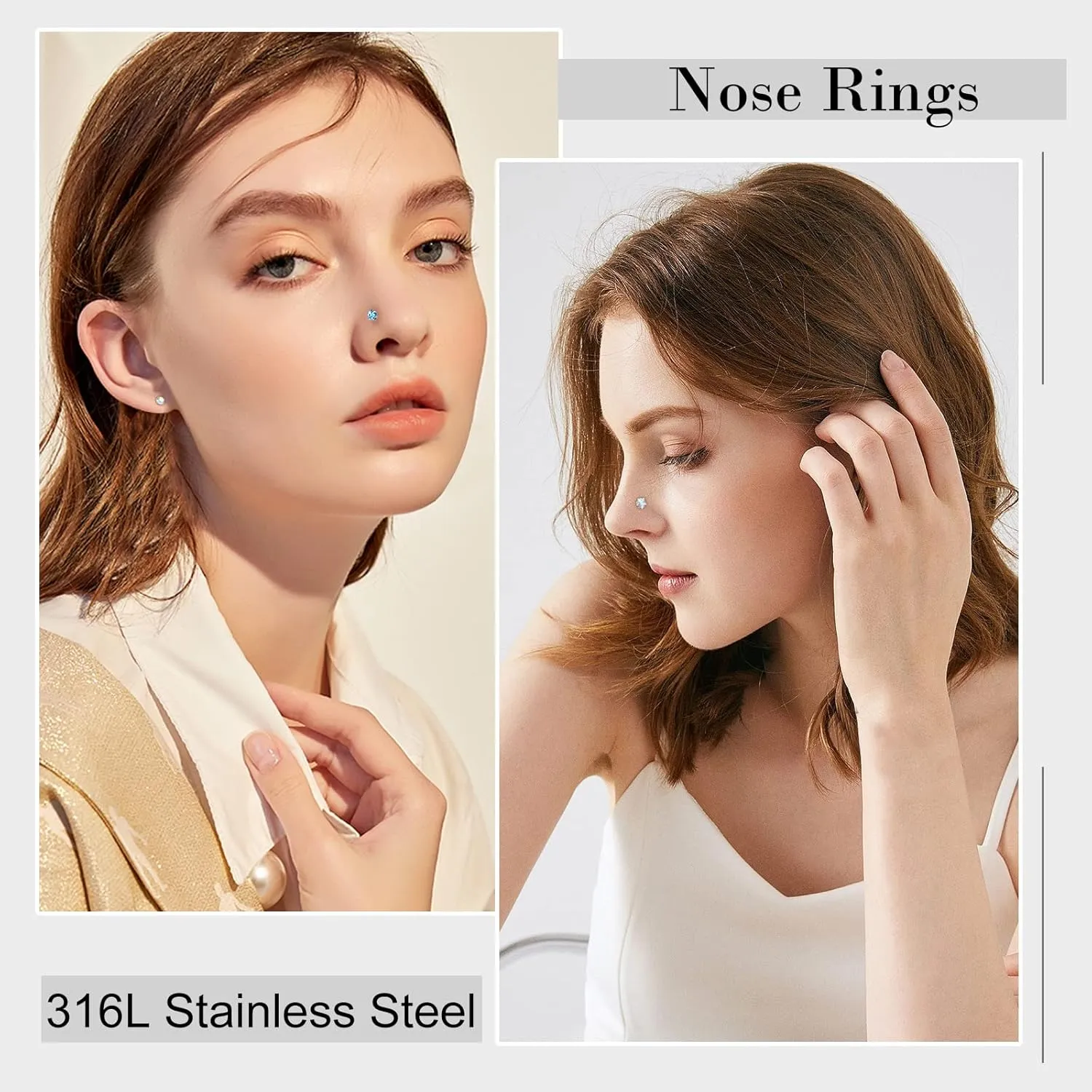 ONESING 36-44 Pcs 18G 20G Nose Rings Studs Nose Rings for Women Nose Piercings Jewelry Surgical Stainless Steel Nose Studs Moon Star Heart Butterfly Hypoallergenic Body Piercing Jewelry for Women Men