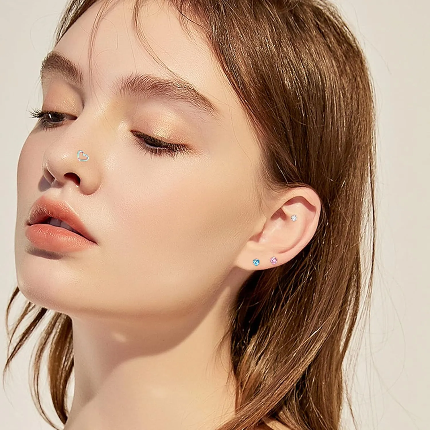 ONESING 36-44 Pcs 18G 20G Nose Rings Studs Nose Rings for Women Nose Piercings Jewelry Surgical Stainless Steel Nose Studs Moon Star Heart Butterfly Hypoallergenic Body Piercing Jewelry for Women Men