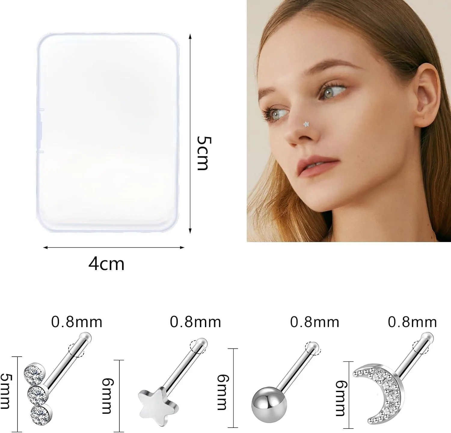 ONESING 36-44 Pcs 18G 20G Nose Rings Studs Nose Rings for Women Nose Piercings Jewelry Surgical Stainless Steel Nose Studs Moon Star Heart Butterfly Hypoallergenic Body Piercing Jewelry for Women Men