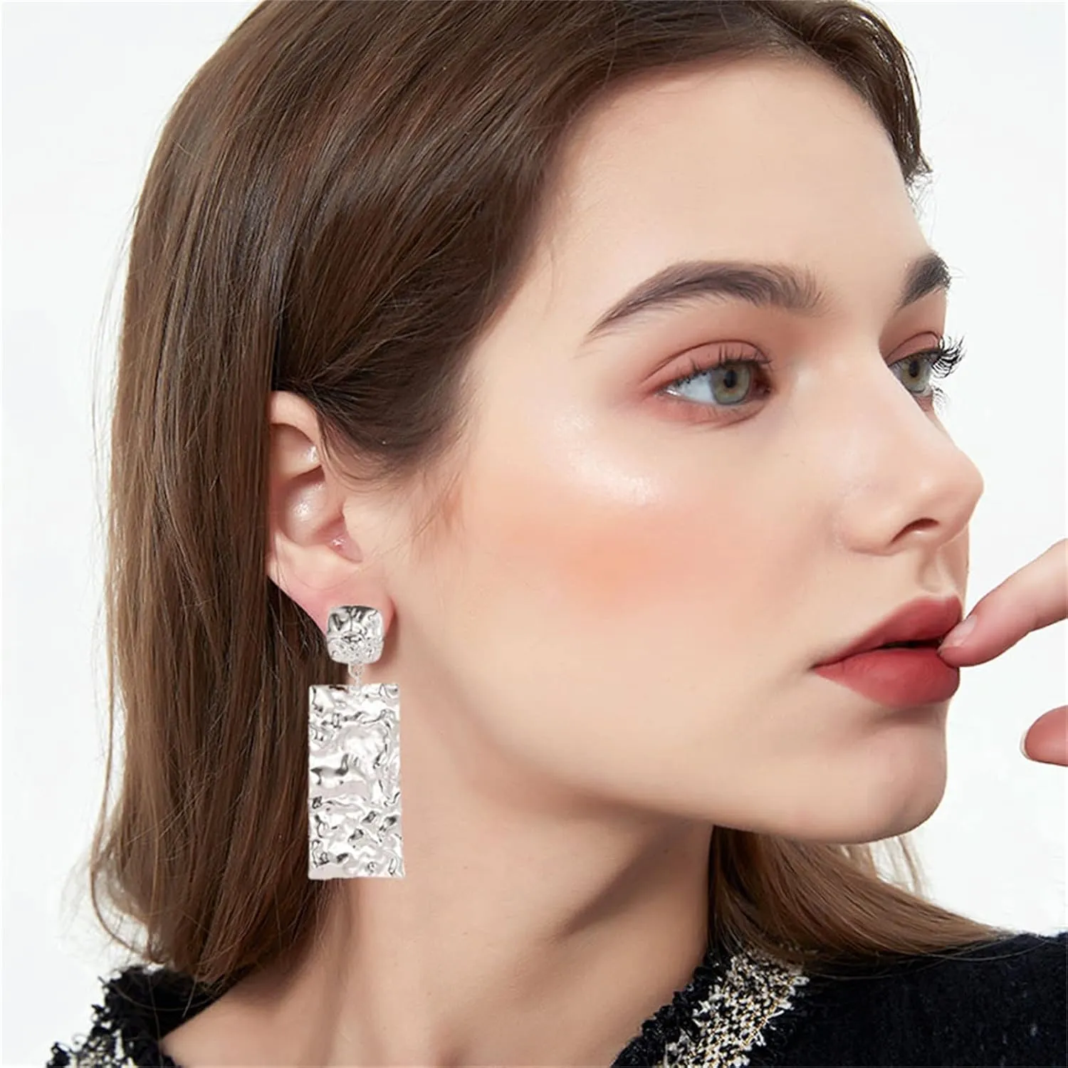 ONLYJUMP Handmade Minimalist Hammered Square Earrings for Women Alloy Geometric Earrings Large Metal Rectangle Earrings Statement Dangle Earrings