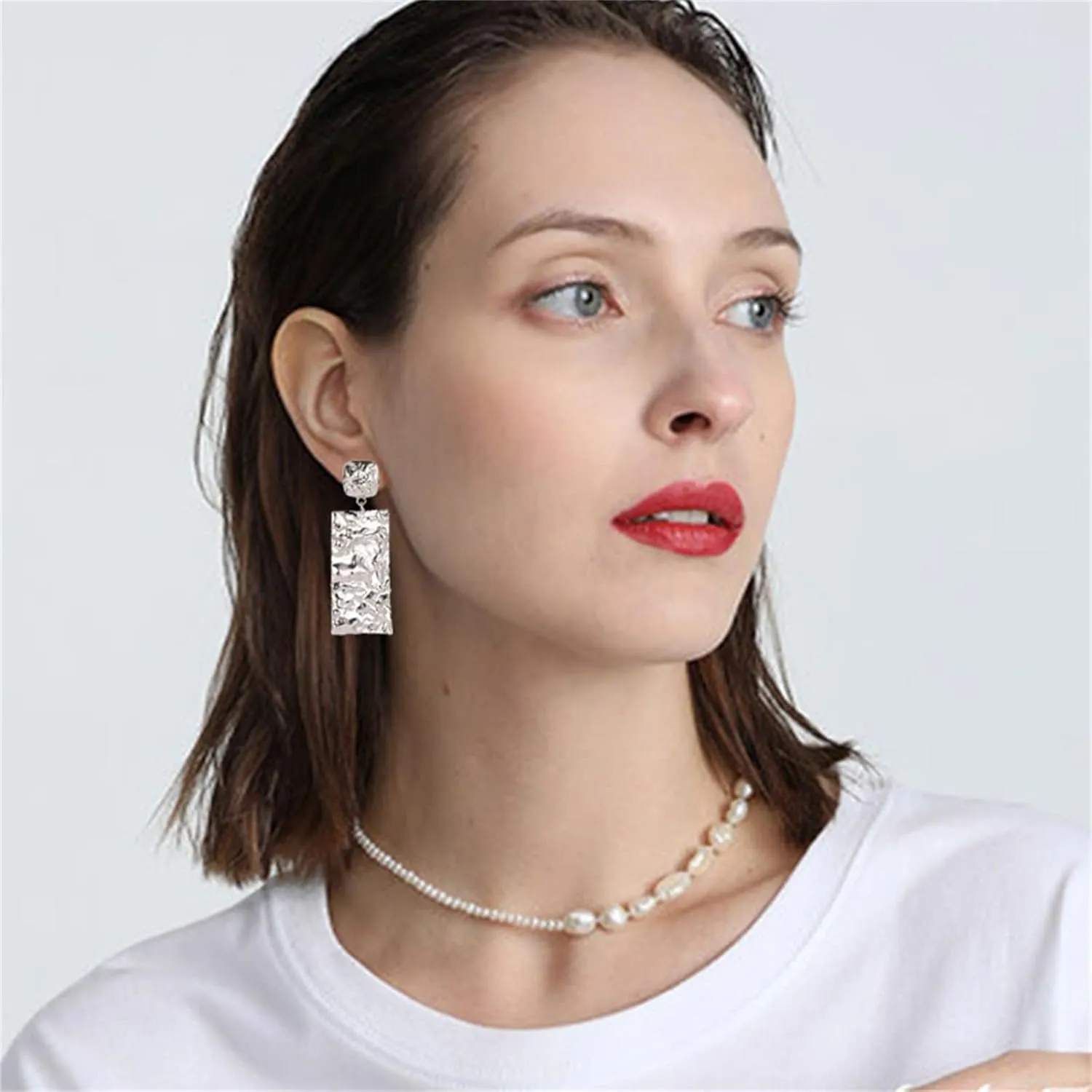 ONLYJUMP Handmade Minimalist Hammered Square Earrings for Women Alloy Geometric Earrings Large Metal Rectangle Earrings Statement Dangle Earrings