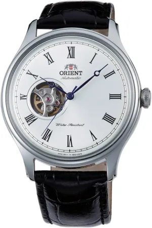 Orient Open Heart Men's Automatic Manual Winding Mechanical Classic Leather Band Skeleton Dial Wrist Watch, Black Grey, Classic