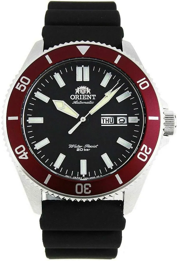 Orient RA-AA0011B Men's Kano Silicone Band Red Bezel Black Dial Automatic Dive Watch