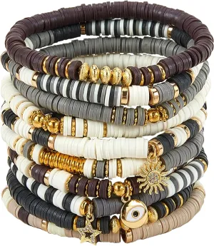 Ornaland Heishi Surfer Bracelets Set Polymer Clay Heishi Beads Stretch Bracelets Bohemia Summer Beach Jewelry for Women