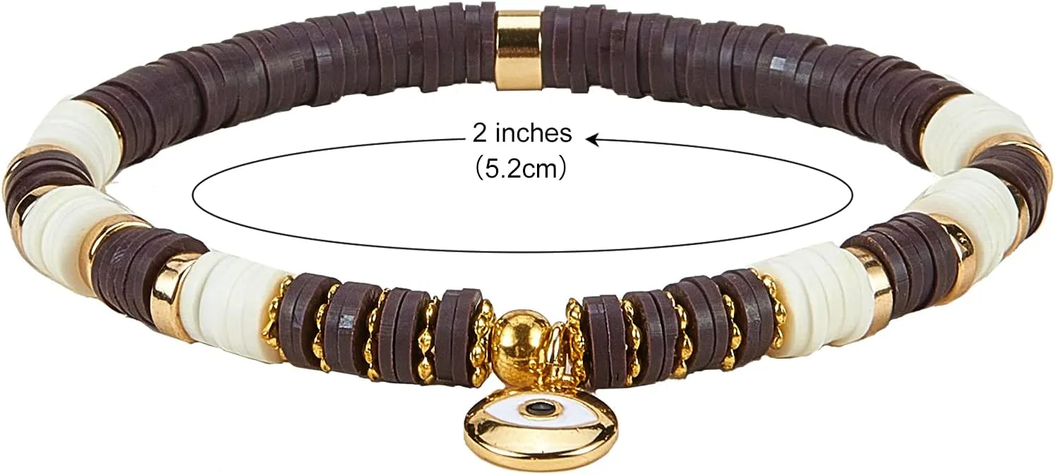 Ornaland Heishi Surfer Bracelets Set Polymer Clay Heishi Beads Stretch Bracelets Bohemia Summer Beach Jewelry for Women