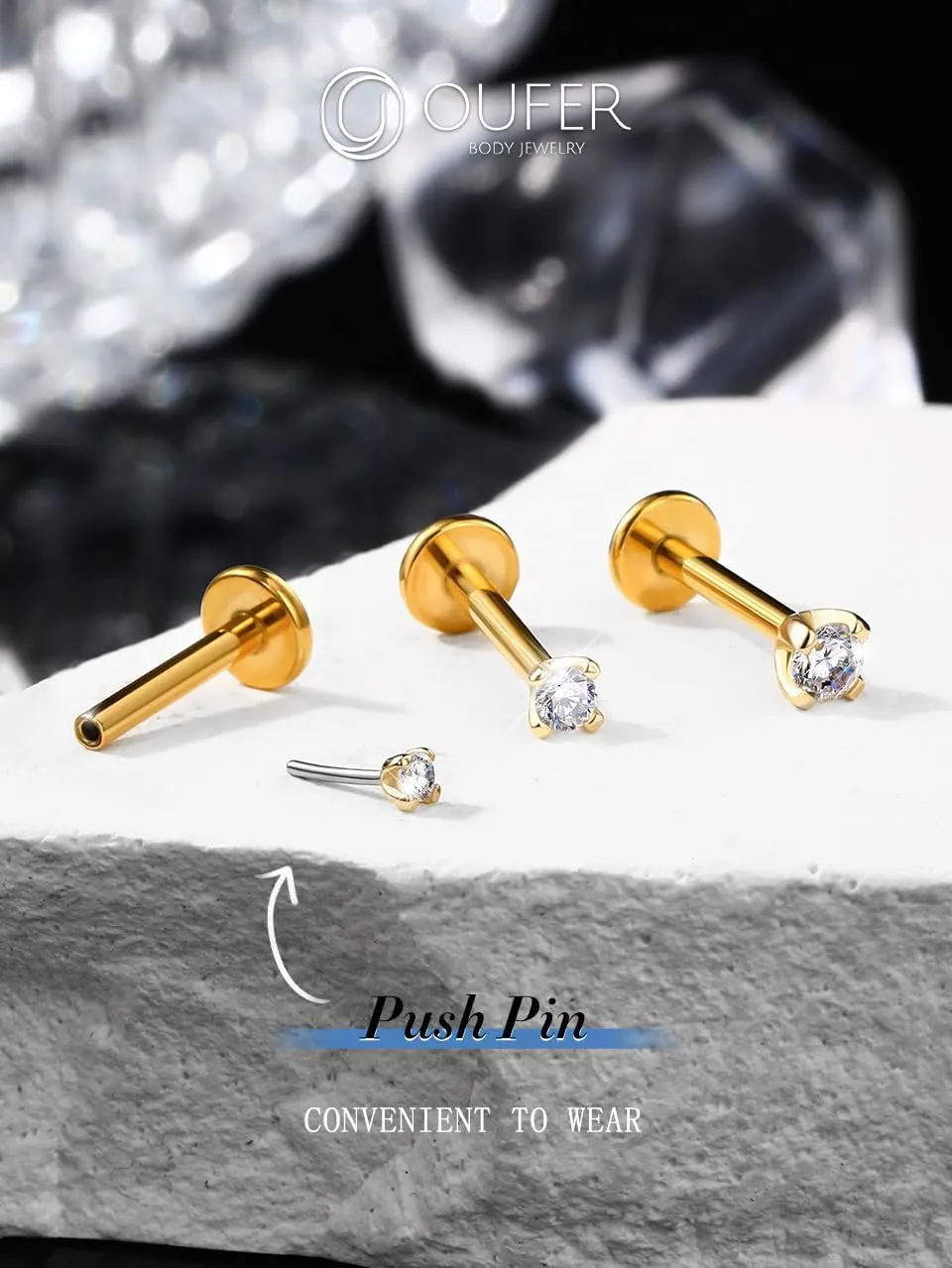 OUFER 16G Lip Ring, 14K Solid Gold Lip Ring Studs, Push-Pin Lip Piercing Jewelry, G23 Solid Titanium Bar Labret Jewelry, Cartilage Helix Tragus Piercing Jewelry For Women And Men