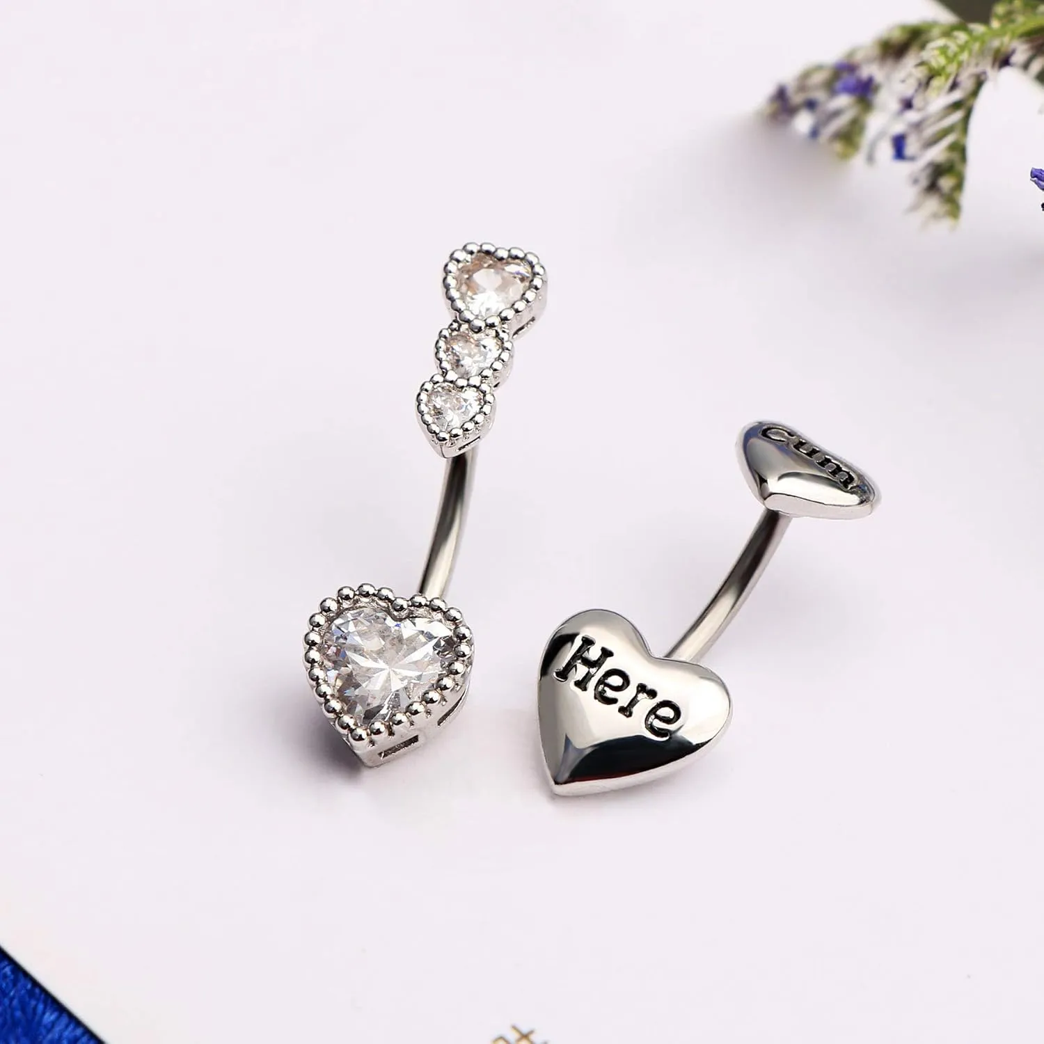 OUFER Belly Button Rings Heart Clear CZ 316L Surgical Steel Belly Rings Heart Shaped Letter Navel Rings Belly Rings Belly Piercing Jewelry