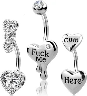OUFER Belly Button Rings Heart Clear CZ 316L Surgical Steel Belly Rings Heart Shaped Letter Navel Rings Belly Rings Belly Piercing Jewelry