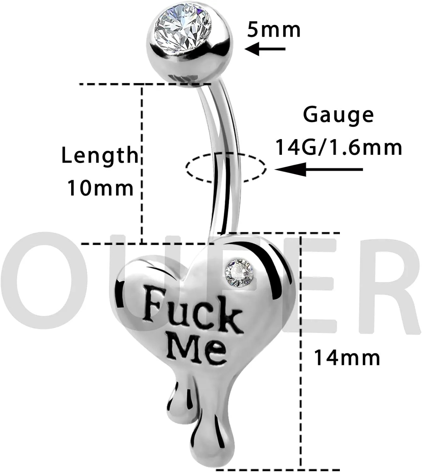 OUFER Belly Button Rings Heart Clear CZ 316L Surgical Steel Belly Rings Heart Shaped Letter Navel Rings Belly Rings Belly Piercing Jewelry