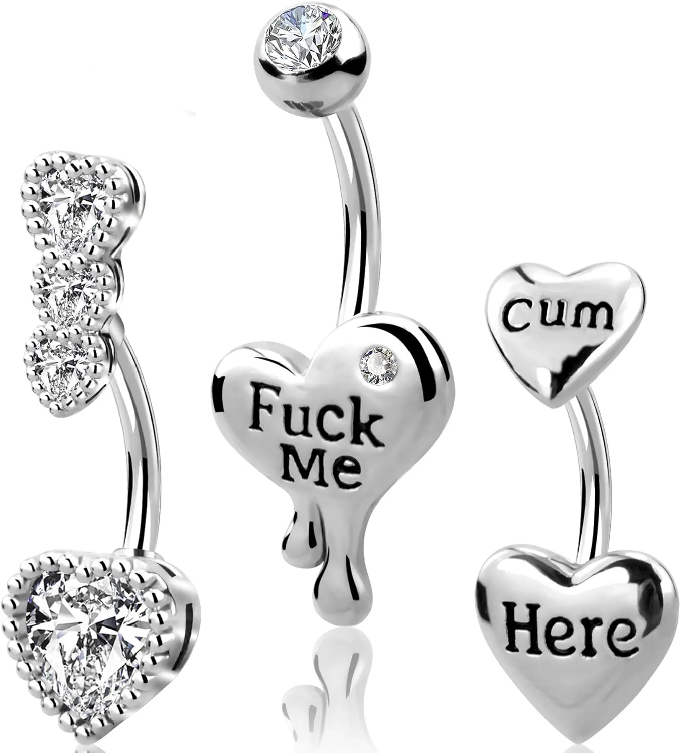 OUFER Belly Button Rings Heart Clear CZ 316L Surgical Steel Belly Rings Heart Shaped Letter Navel Rings Belly Rings Belly Piercing Jewelry