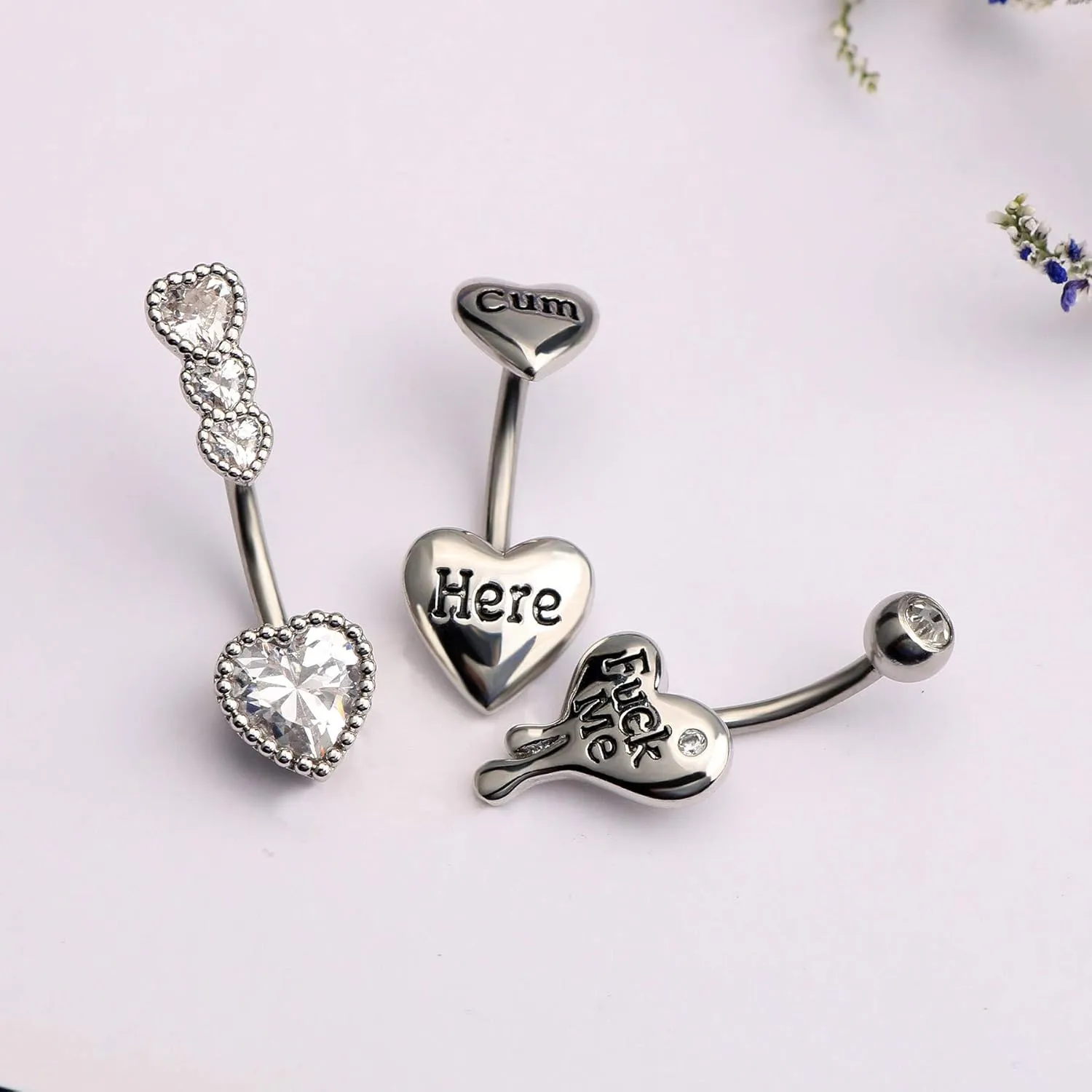 OUFER Belly Button Rings Heart Clear CZ 316L Surgical Steel Belly Rings Heart Shaped Letter Navel Rings Belly Rings Belly Piercing Jewelry