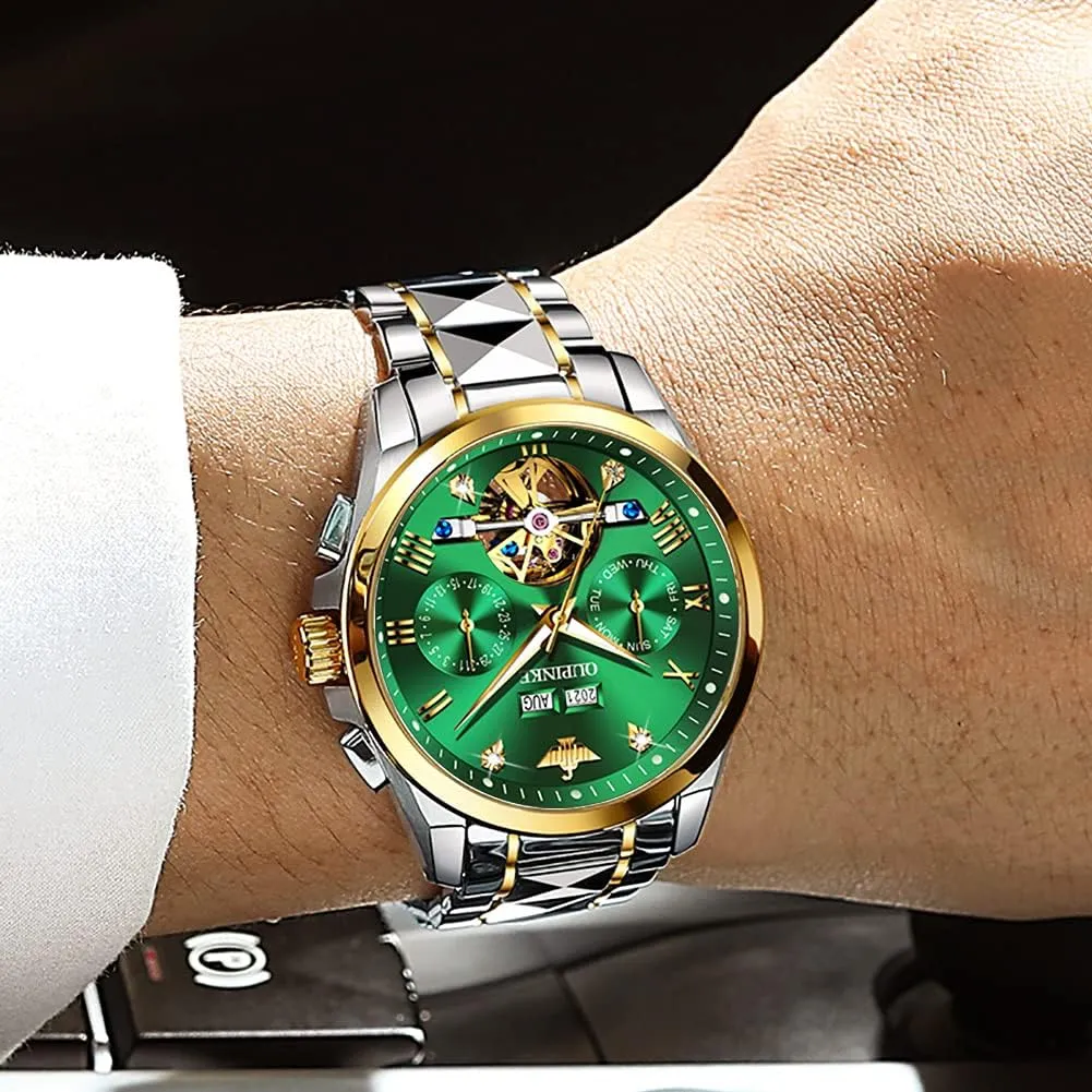 OUPINKE Men's Watch Automatic Designer Big Face Luxury Mechanical Skeleton Dress Business Wrist Watches Two Tone Tungsten Steel Waterproof Sapphire Calendar
