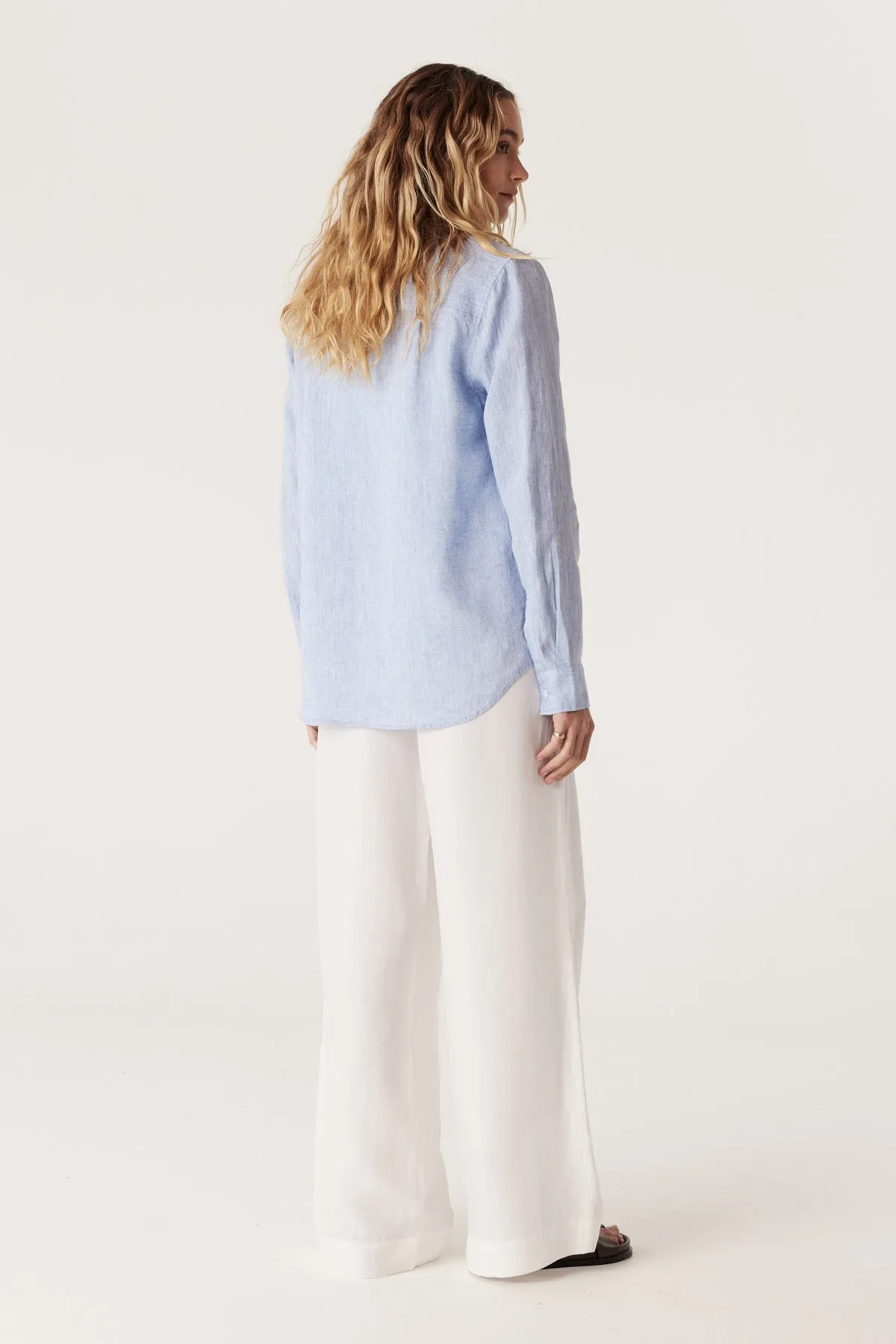 Palm Linen Embroidered Shirt - Blue Marle