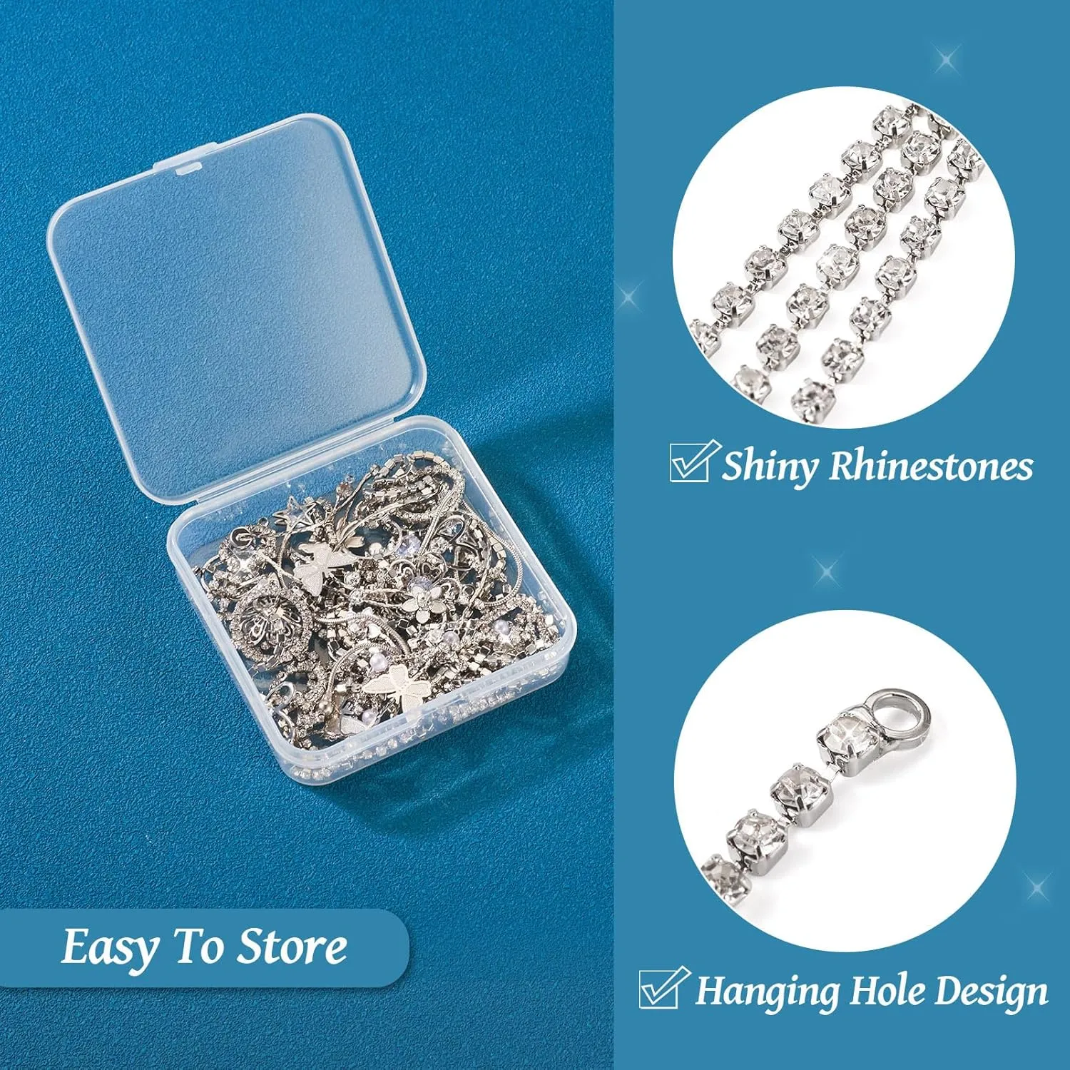 Pandahall 14Pcs Rhinestone Tassel Earrings Charms Long Chain Tassel Dangle Earrings Drop Crystal Chandelier Earrings Sparkle Butterfly Heart Earrings for Women (Platinum)