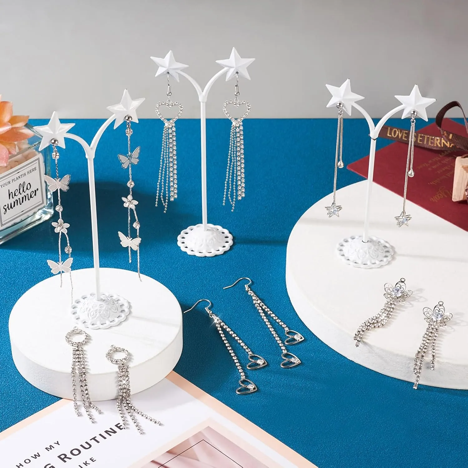 Pandahall 14Pcs Rhinestone Tassel Earrings Charms Long Chain Tassel Dangle Earrings Drop Crystal Chandelier Earrings Sparkle Butterfly Heart Earrings for Women (Platinum)