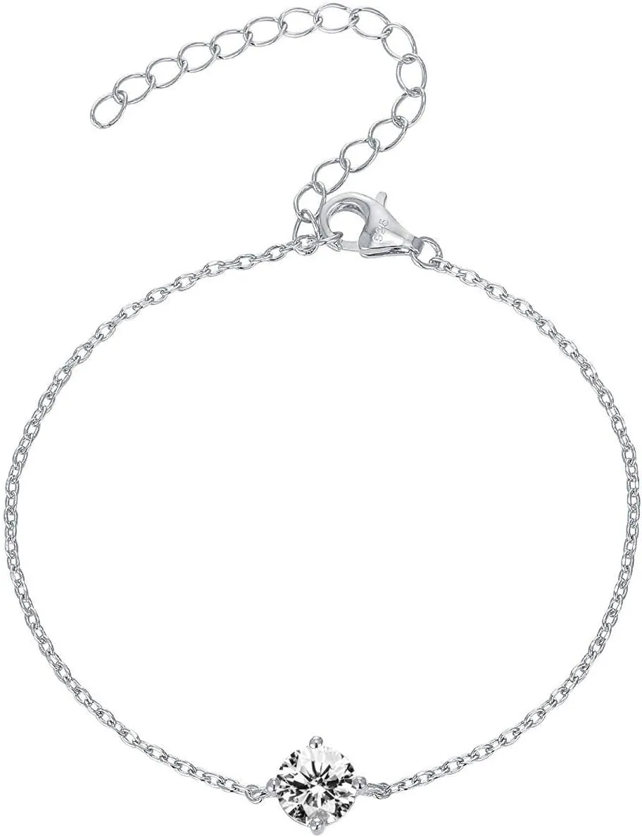 PAVOI 14K Gold Plated Cubic Zirconia Solitaire Diamond Bracelet | Bridesmaid Bracelets | Curb Cable Bracelets for Women