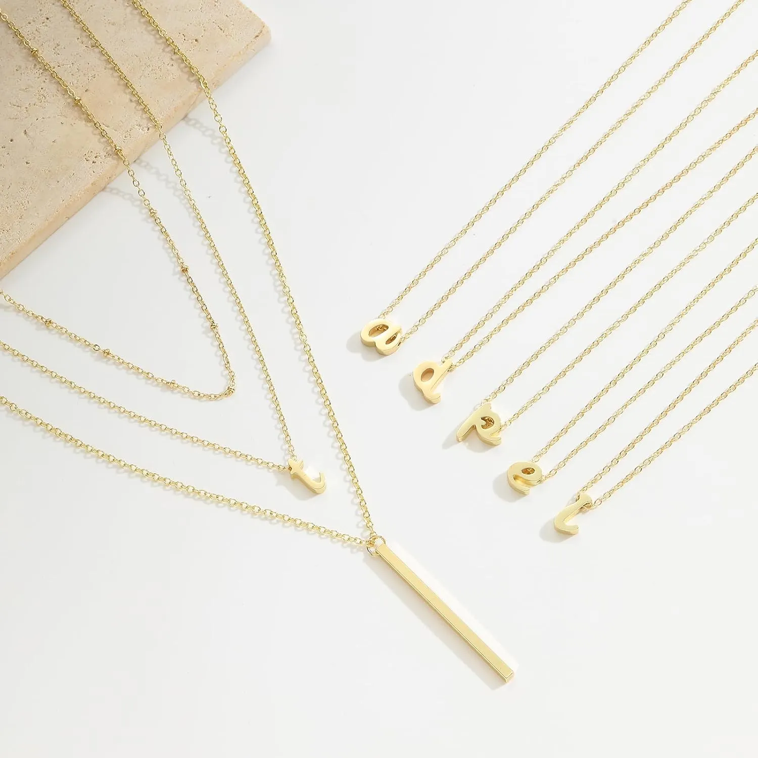 PDWZNBA Layered Initial Necklace for Women, 14K Real Gold Plated A-Z Letter Necklace Cute Initial Necklace 3-Layer Adjustable Necklace Set Trendy Jewelry Gifts for Women