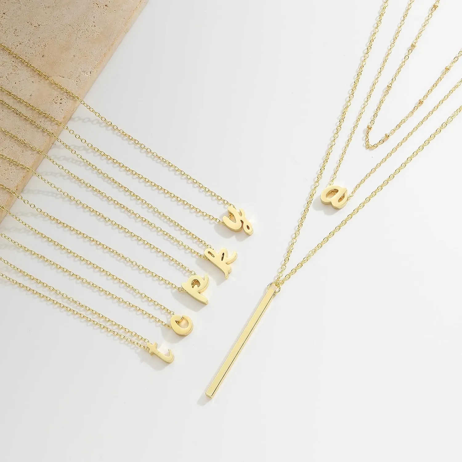 PDWZNBA Layered Initial Necklace for Women, 14K Real Gold Plated A-Z Letter Necklace Cute Initial Necklace 3-Layer Adjustable Necklace Set Trendy Jewelry Gifts for Women