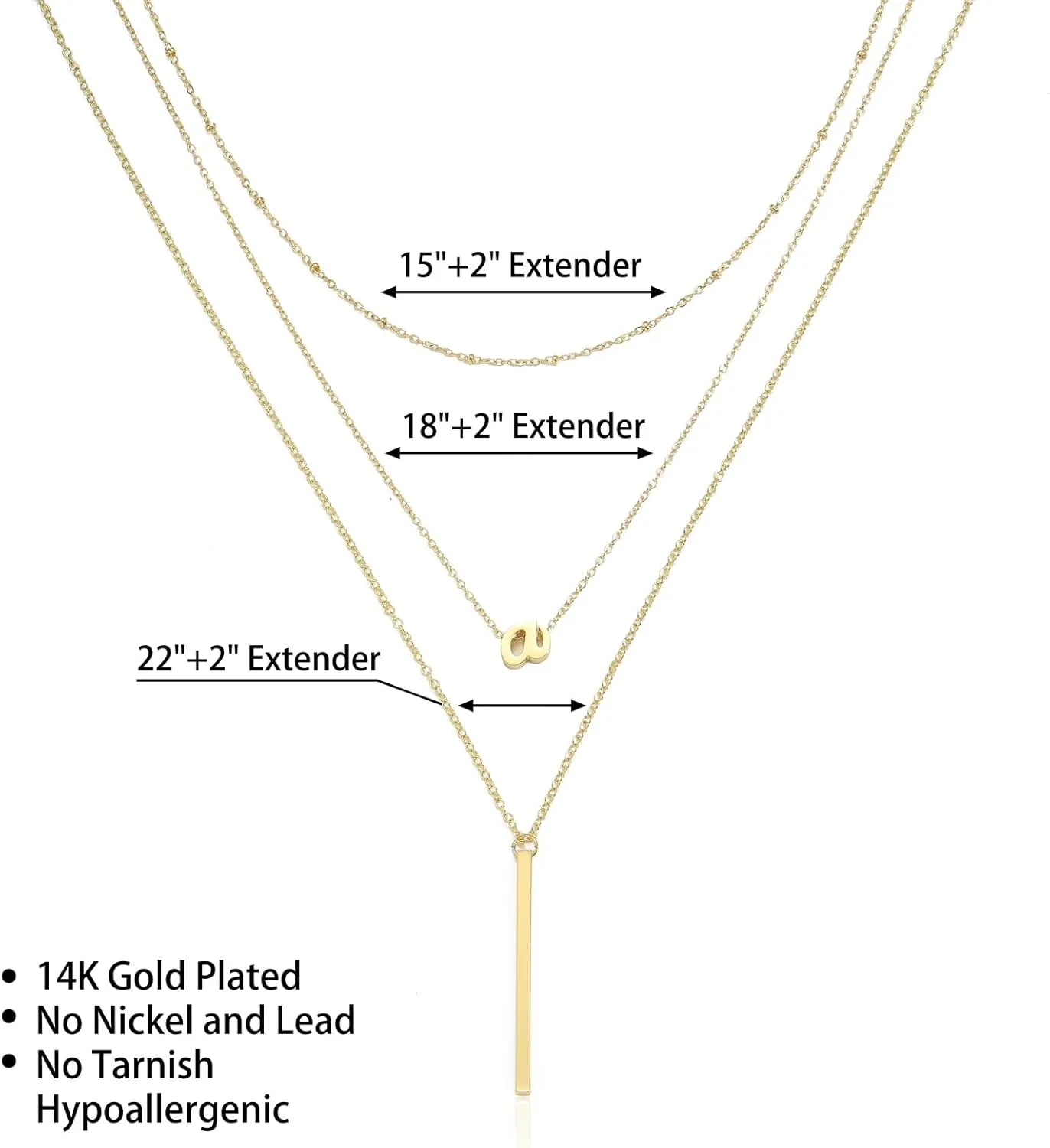 PDWZNBA Layered Initial Necklace for Women, 14K Real Gold Plated A-Z Letter Necklace Cute Initial Necklace 3-Layer Adjustable Necklace Set Trendy Jewelry Gifts for Women