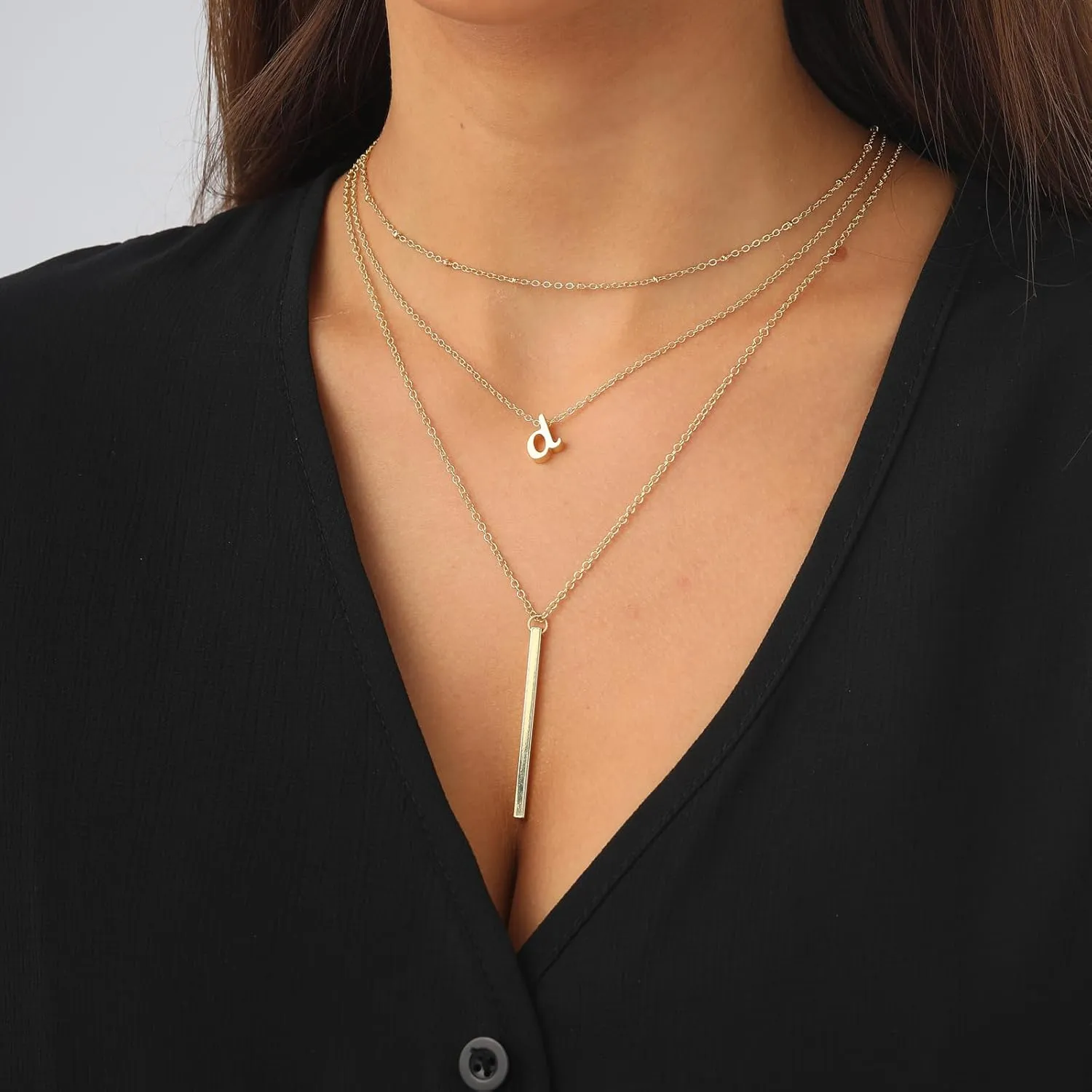 PDWZNBA Layered Initial Necklace for Women, 14K Real Gold Plated A-Z Letter Necklace Cute Initial Necklace 3-Layer Adjustable Necklace Set Trendy Jewelry Gifts for Women