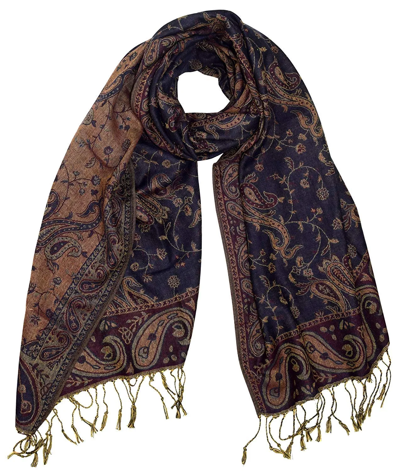 Peach Couture Elegant Double Layer Reversible Paisley Pashmina Shawl Wrap Scarf
