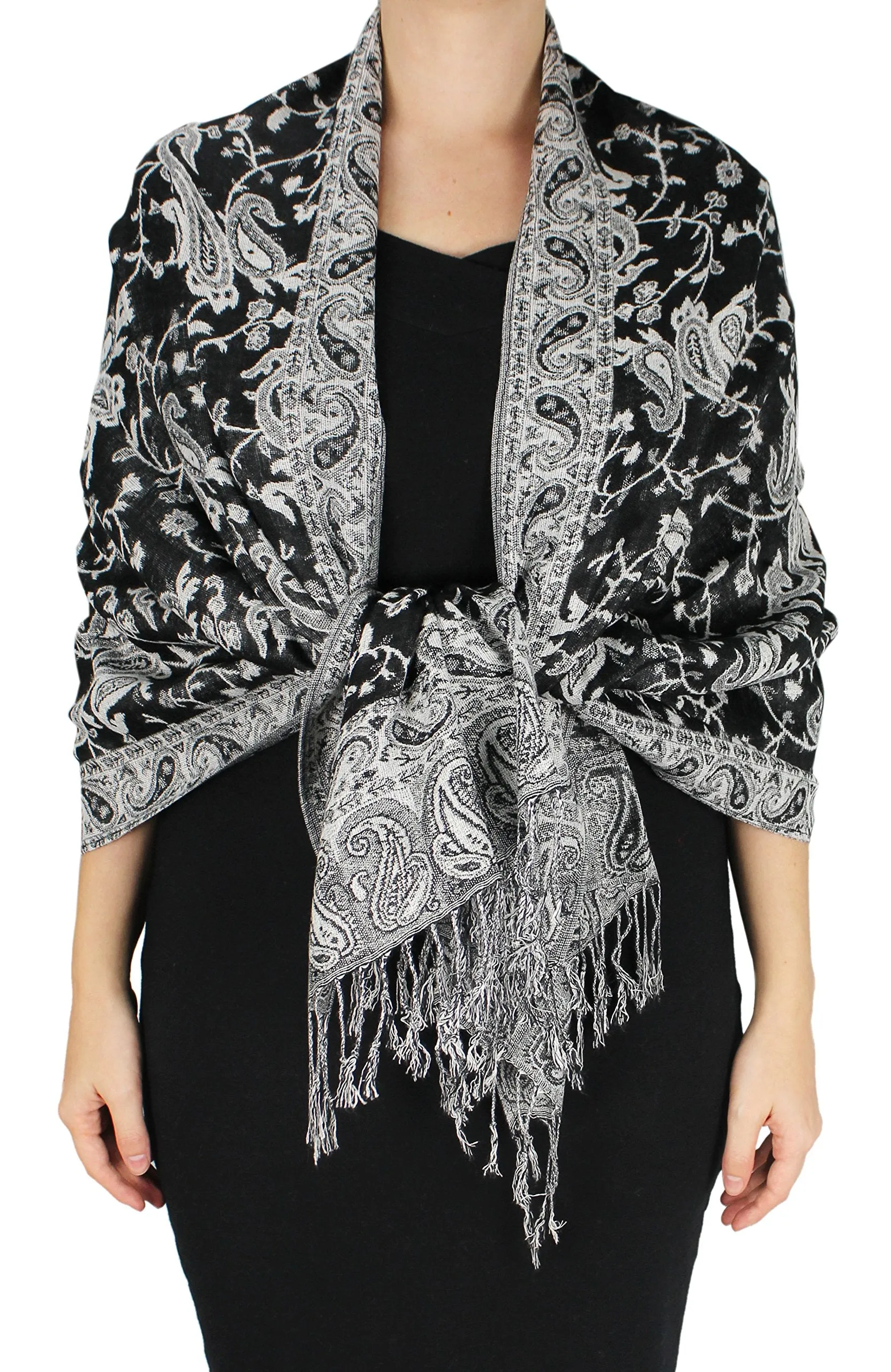 Peach Couture Elegant Double Layer Reversible Paisley Pashmina Shawl Wrap Scarf