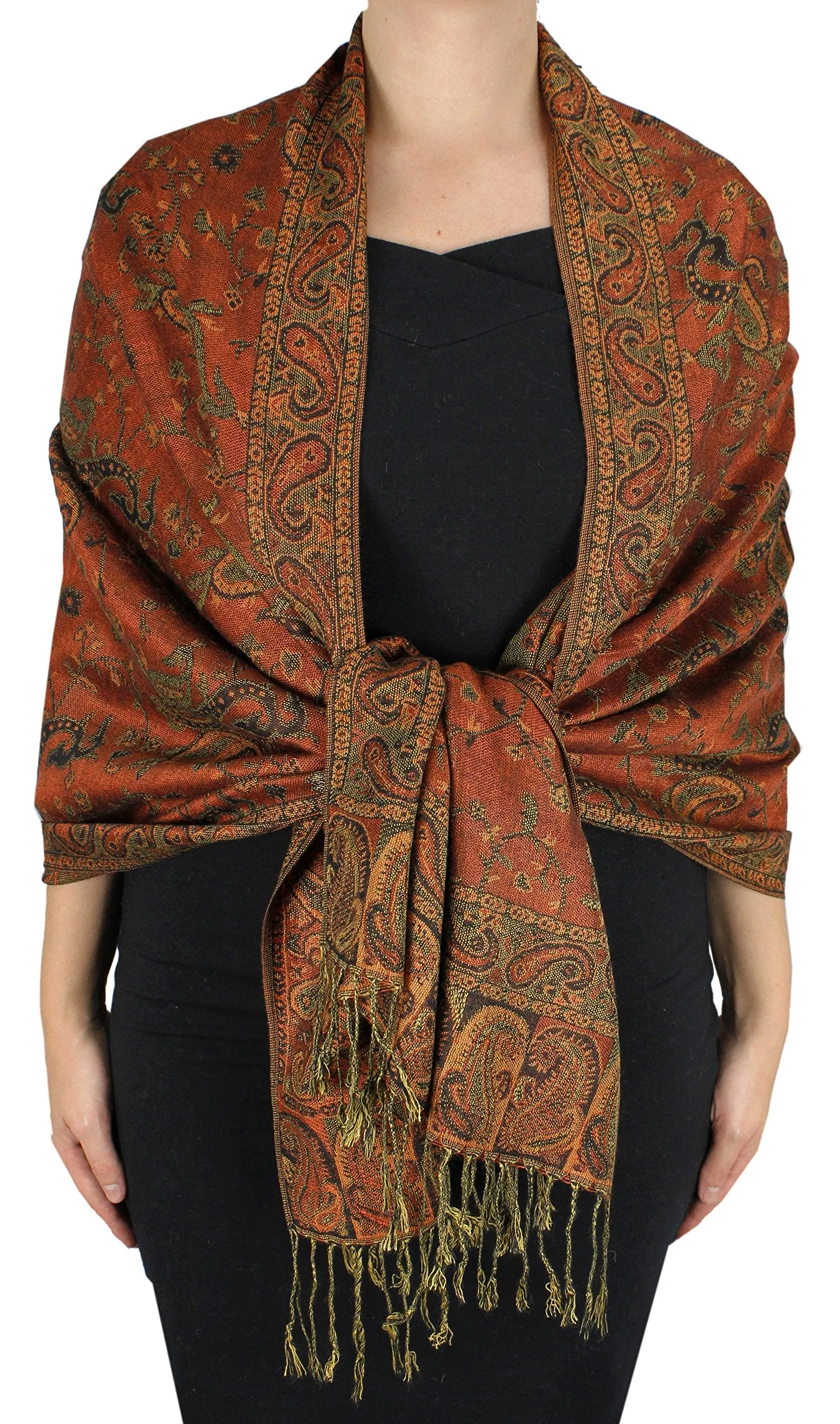 Peach Couture Elegant Double Layer Reversible Paisley Pashmina Shawl Wrap Scarf