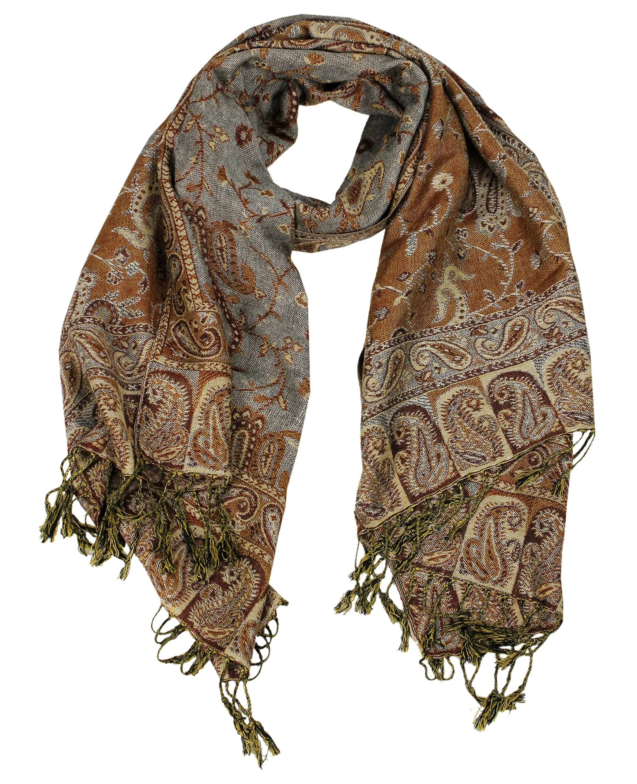 Peach Couture Elegant Double Layer Reversible Paisley Pashmina Shawl Wrap Scarf