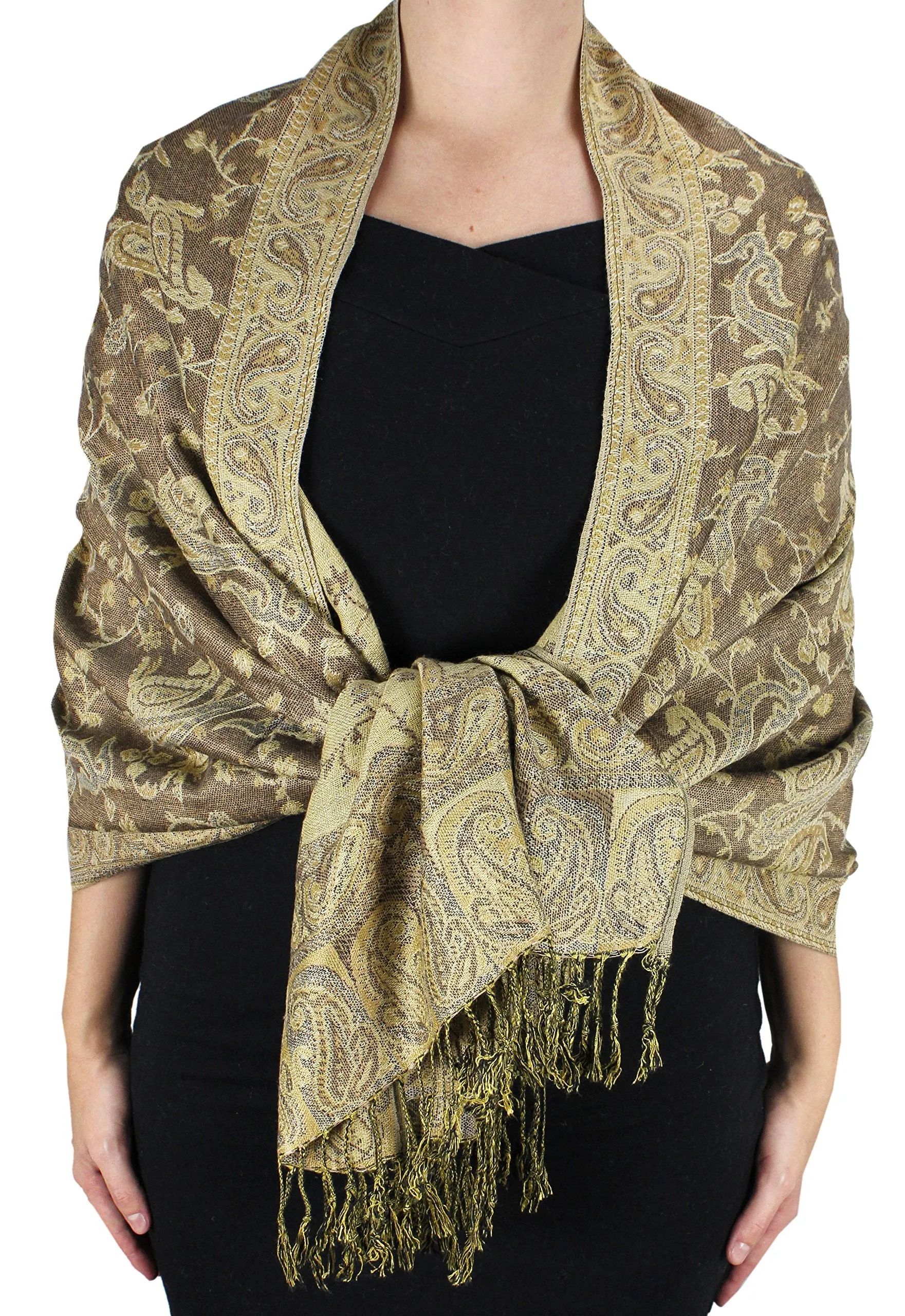 Peach Couture Elegant Double Layer Reversible Paisley Pashmina Shawl Wrap Scarf
