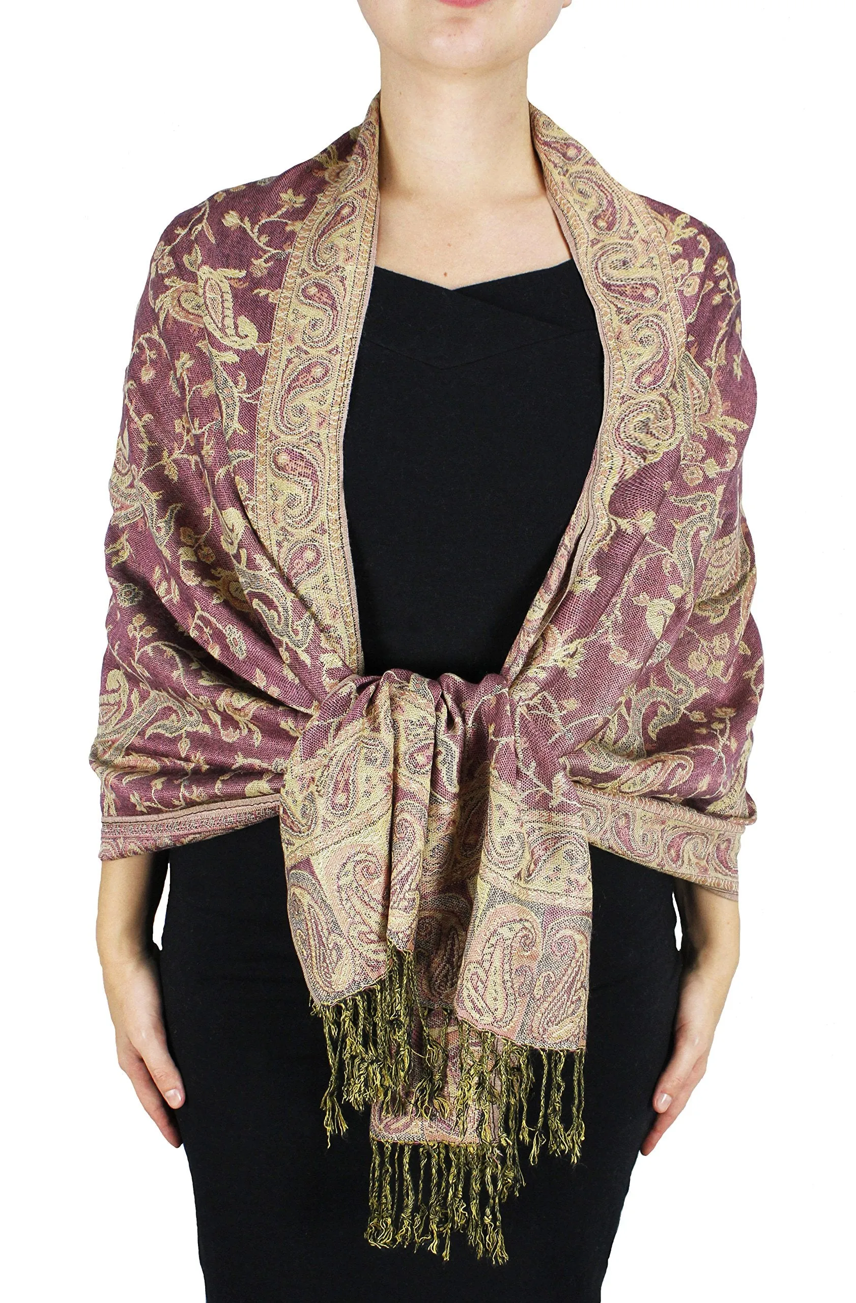 Peach Couture Elegant Double Layer Reversible Paisley Pashmina Shawl Wrap Scarf