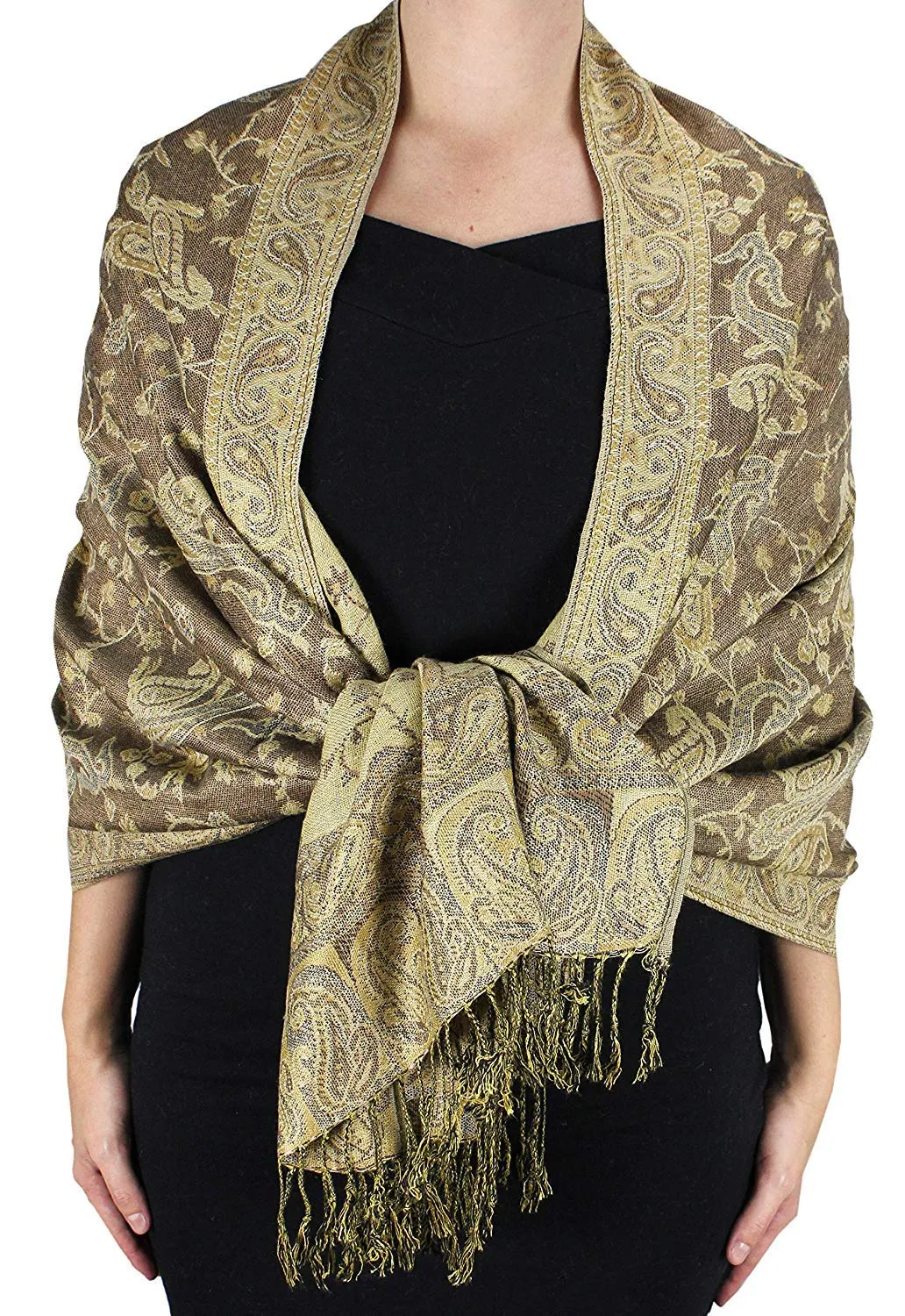 Peach Couture Elegant Double Layer Reversible Paisley Pashmina Shawl Wrap Scarf