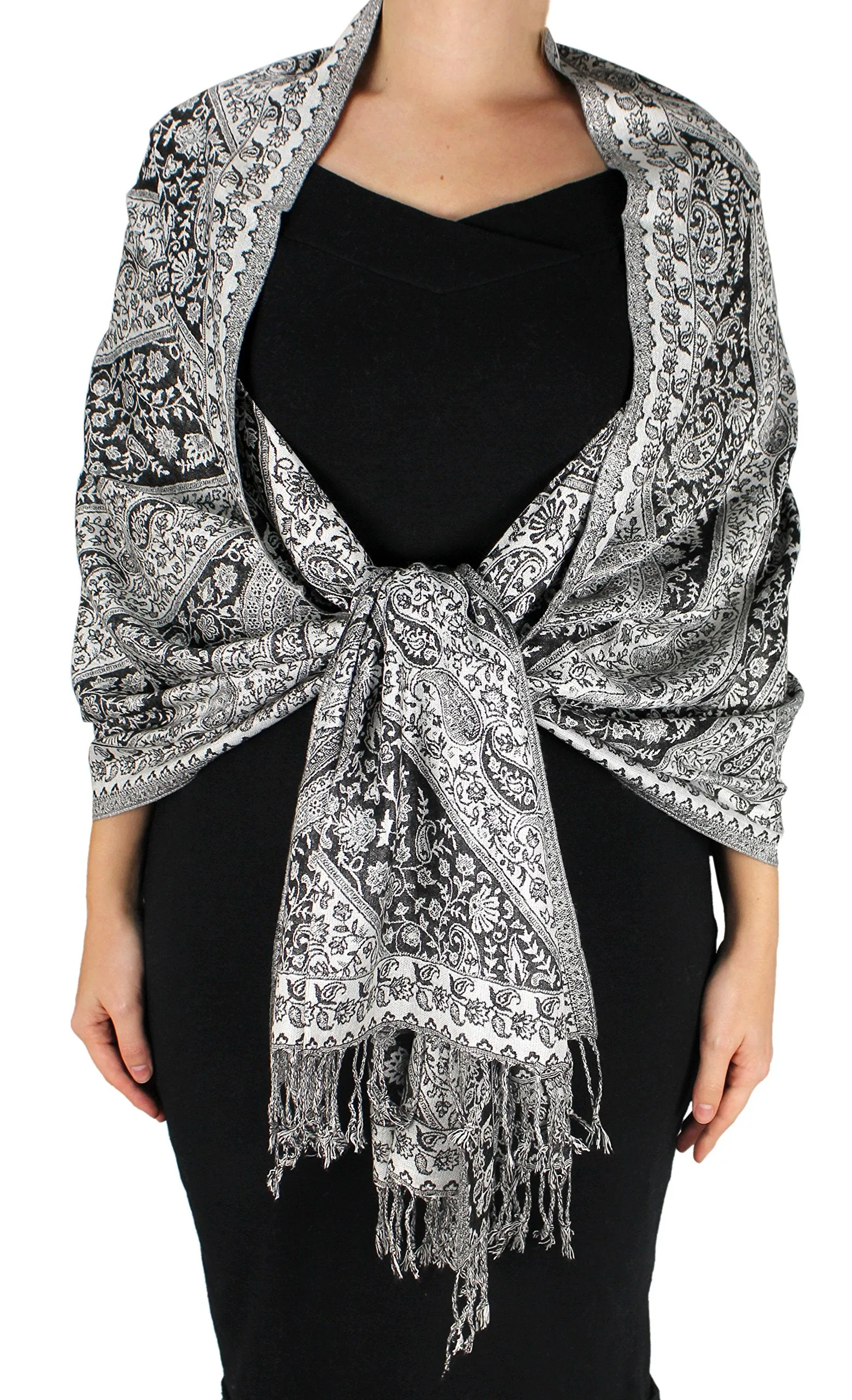 Peach Couture Elegant Double Layer Reversible Paisley Pashmina Shawl Wrap Scarf
