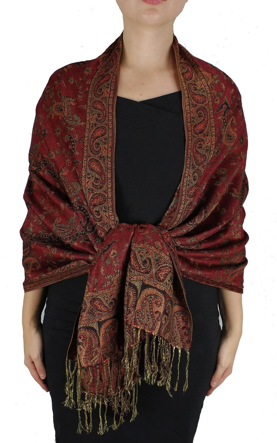 Peach Couture Elegant Double Layer Reversible Paisley Pashmina Shawl Wrap Scarf