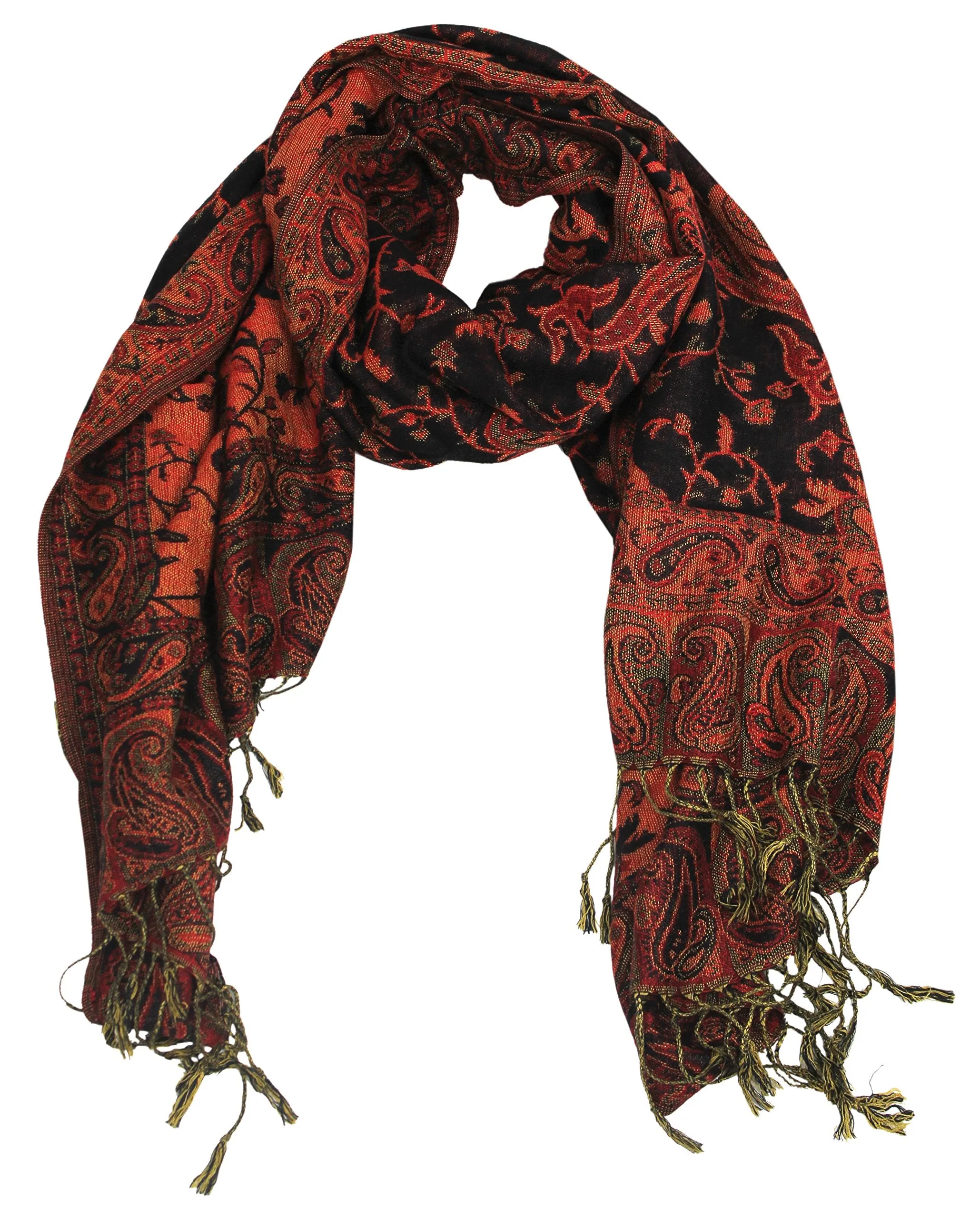 Peach Couture Elegant Double Layer Reversible Paisley Pashmina Shawl Wrap Scarf