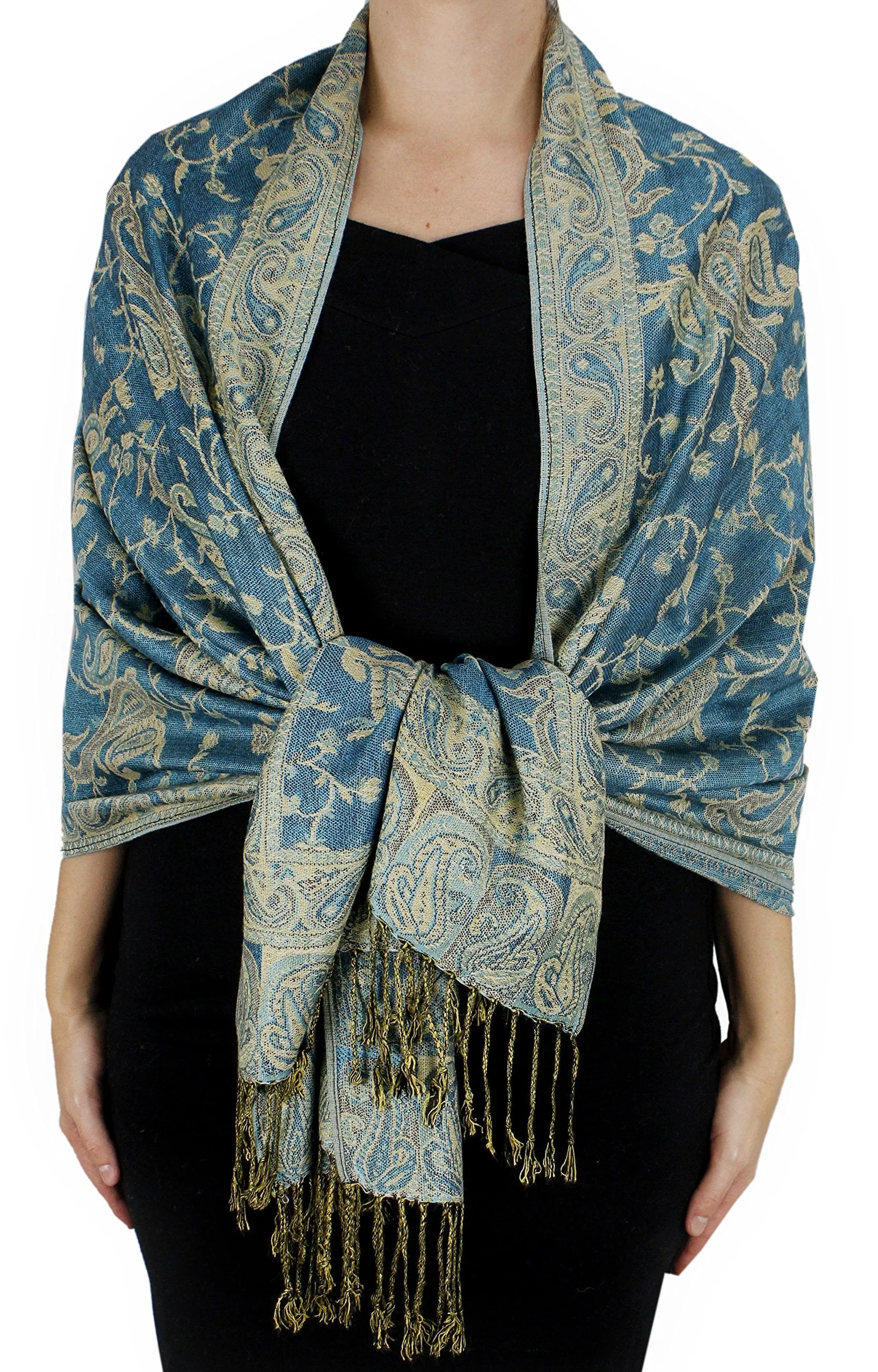 Peach Couture Elegant Double Layer Reversible Paisley Pashmina Shawl Wrap Scarf