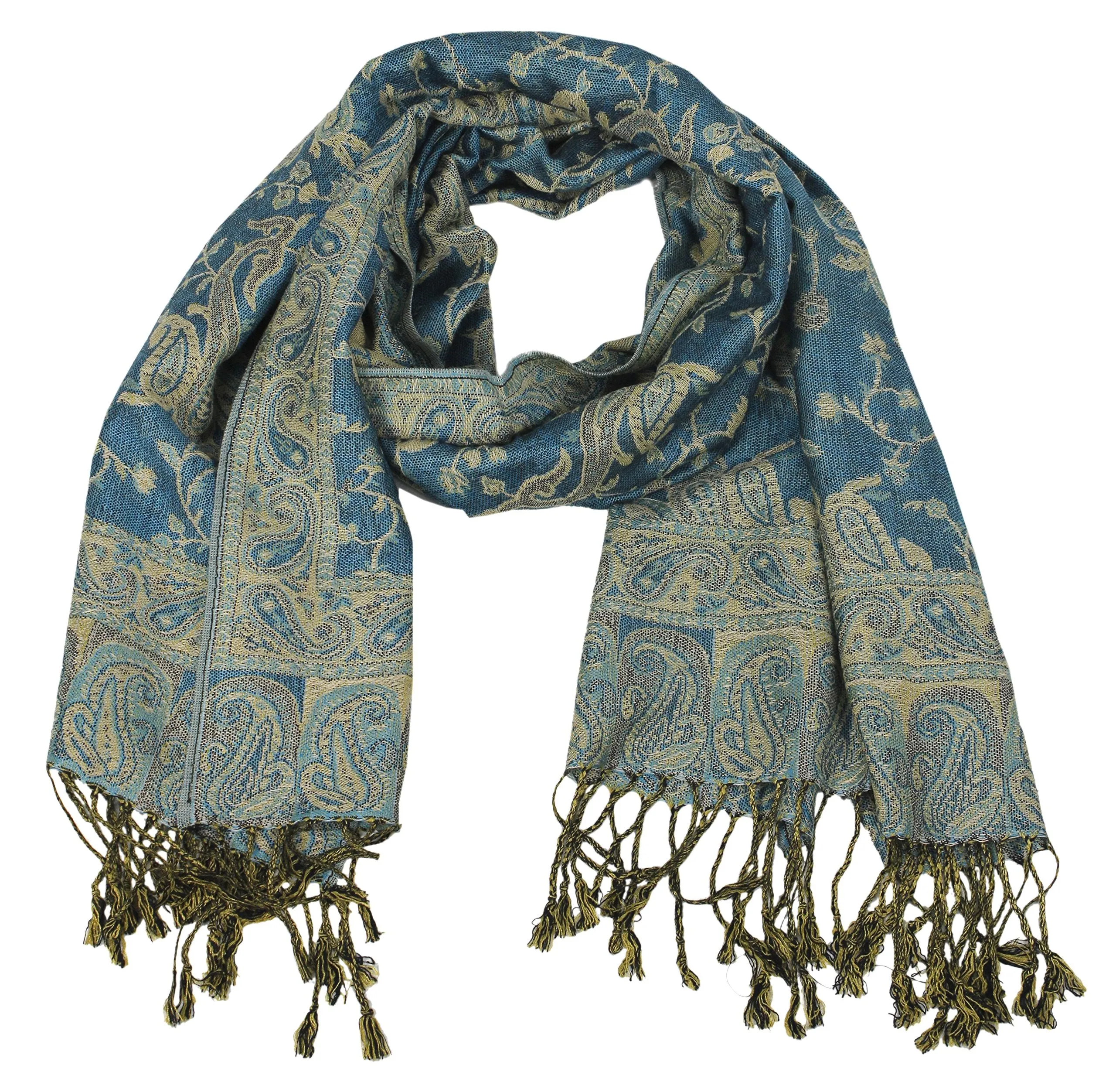 Peach Couture Elegant Double Layer Reversible Paisley Pashmina Shawl Wrap Scarf