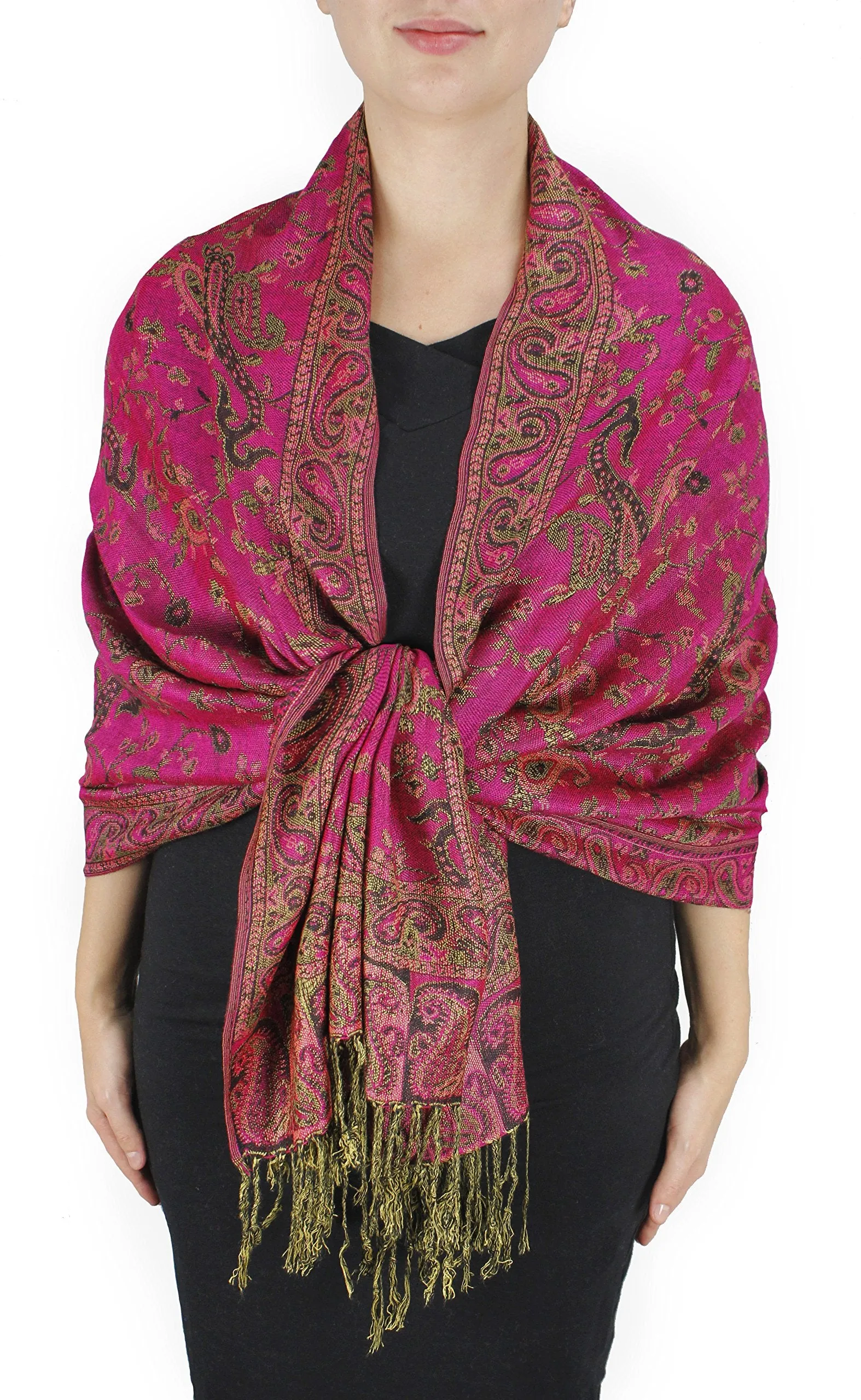 Peach Couture Elegant Double Layer Reversible Paisley Pashmina Shawl Wrap Scarf