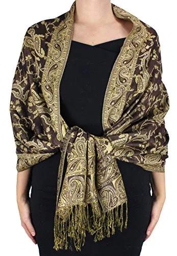 Peach Couture Elegant Double Layer Reversible Paisley Pashmina Shawl Wrap Scarf