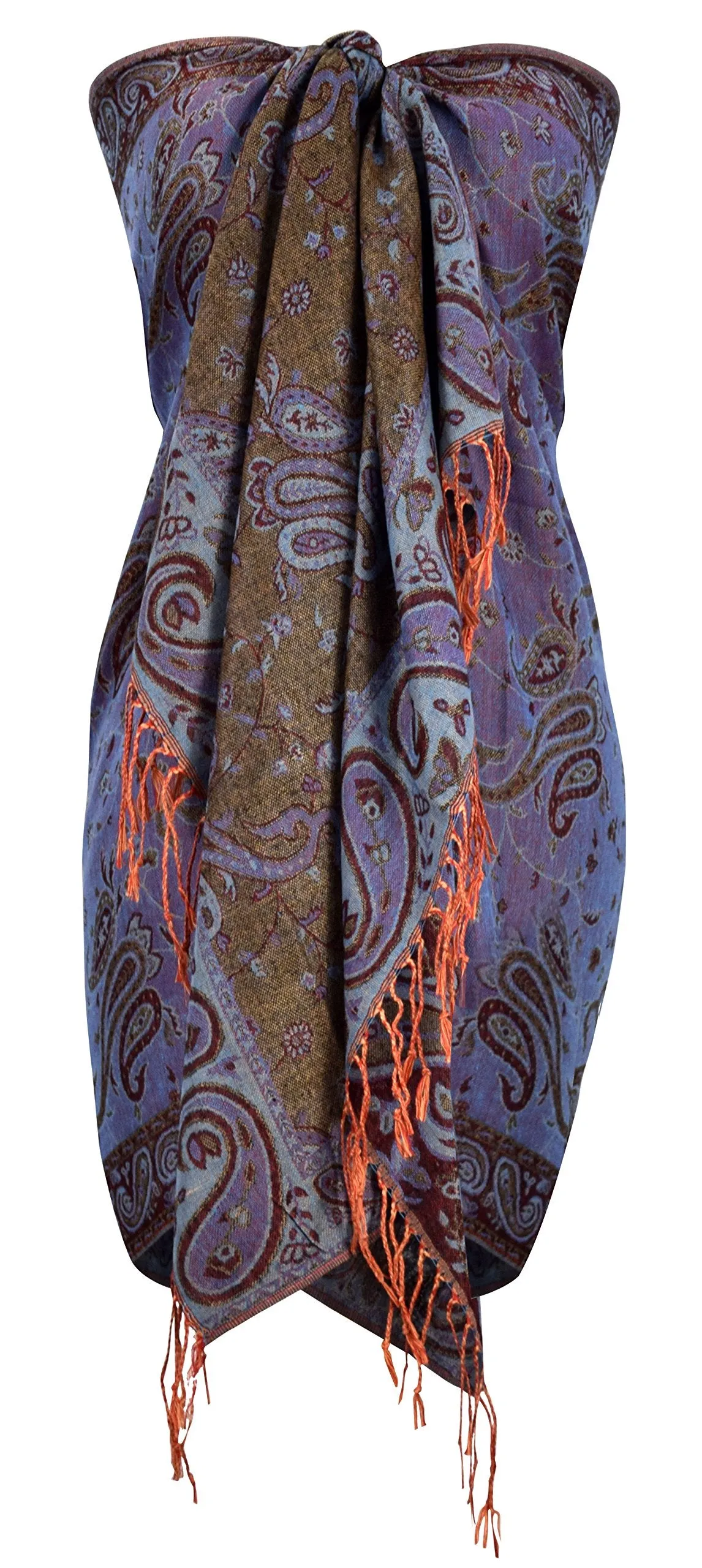 Peach Couture Elegant Double Layer Reversible Paisley Pashmina Shawl Wrap Scarf