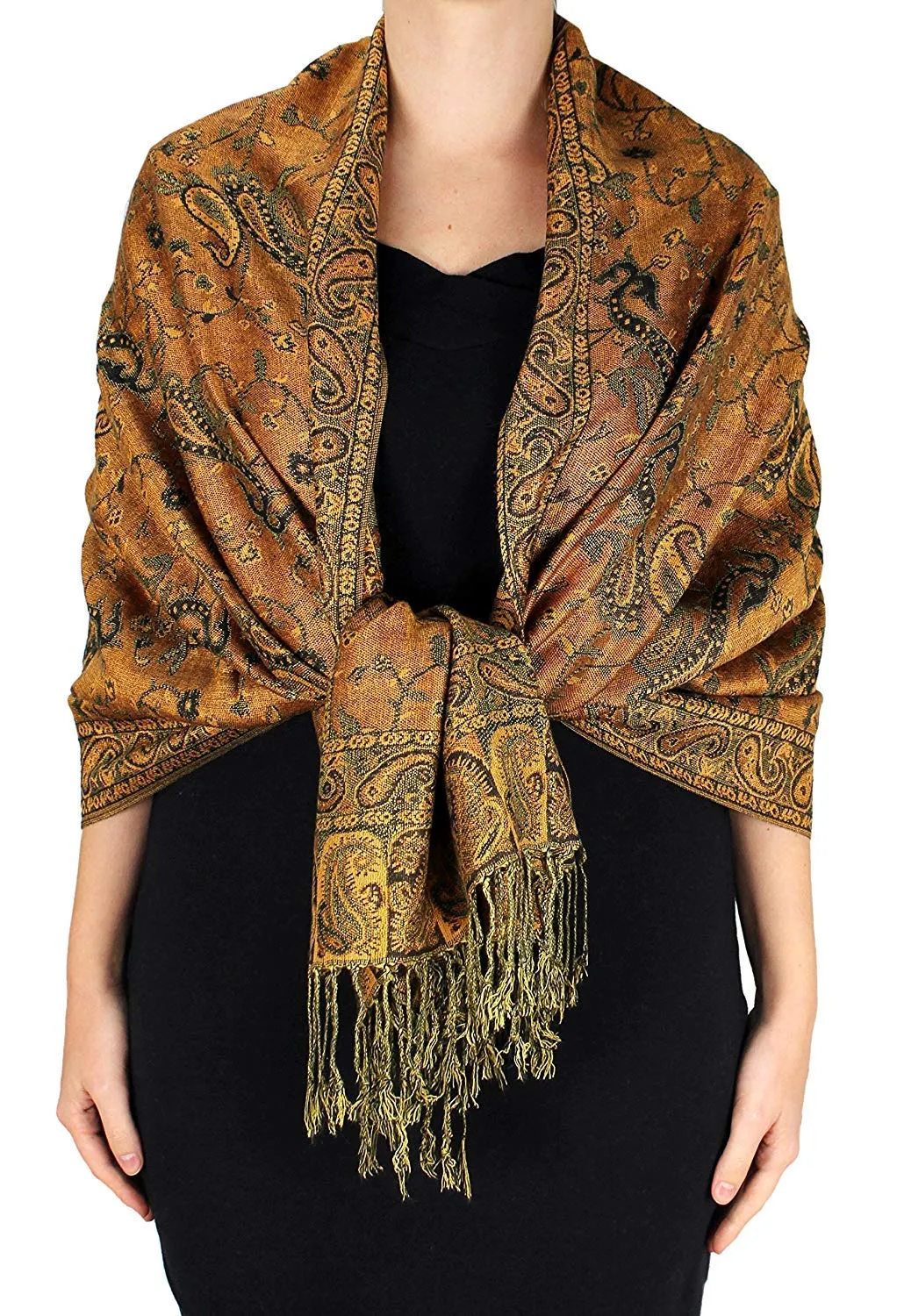 Peach Couture Elegant Double Layer Reversible Paisley Pashmina Shawl Wrap Scarf