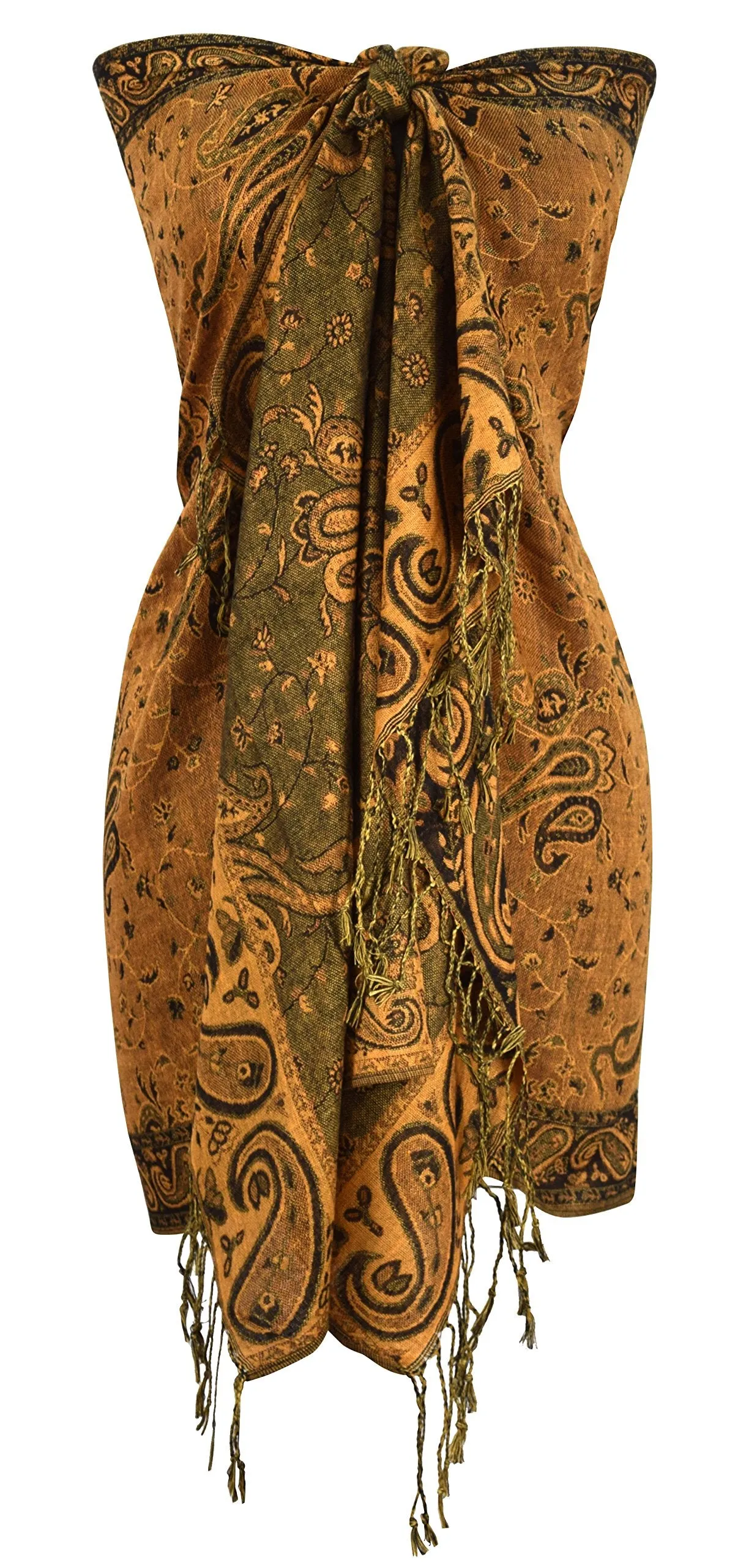Peach Couture Elegant Double Layer Reversible Paisley Pashmina Shawl Wrap Scarf