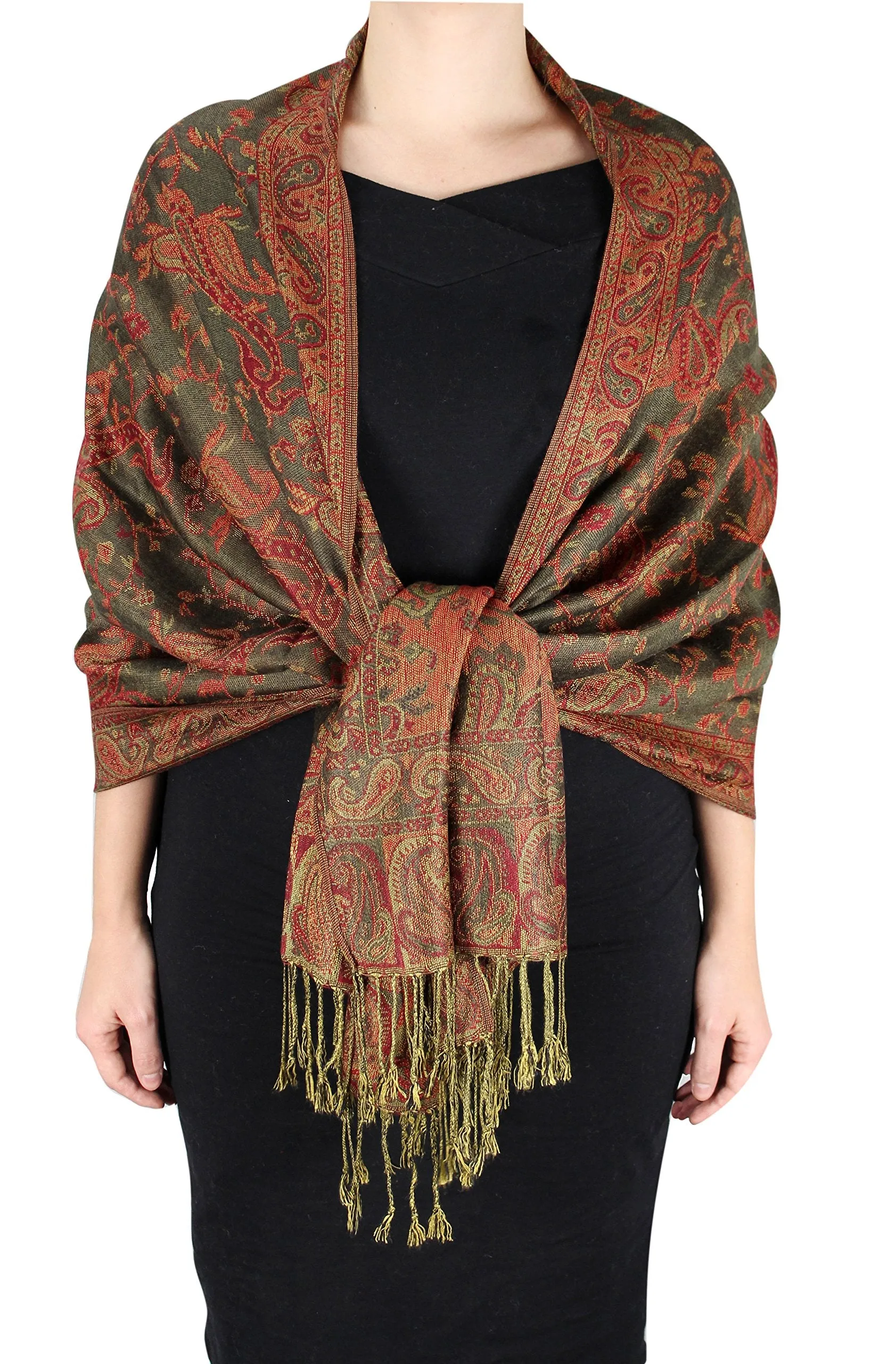 Peach Couture Elegant Double Layer Reversible Paisley Pashmina Shawl Wrap Scarf
