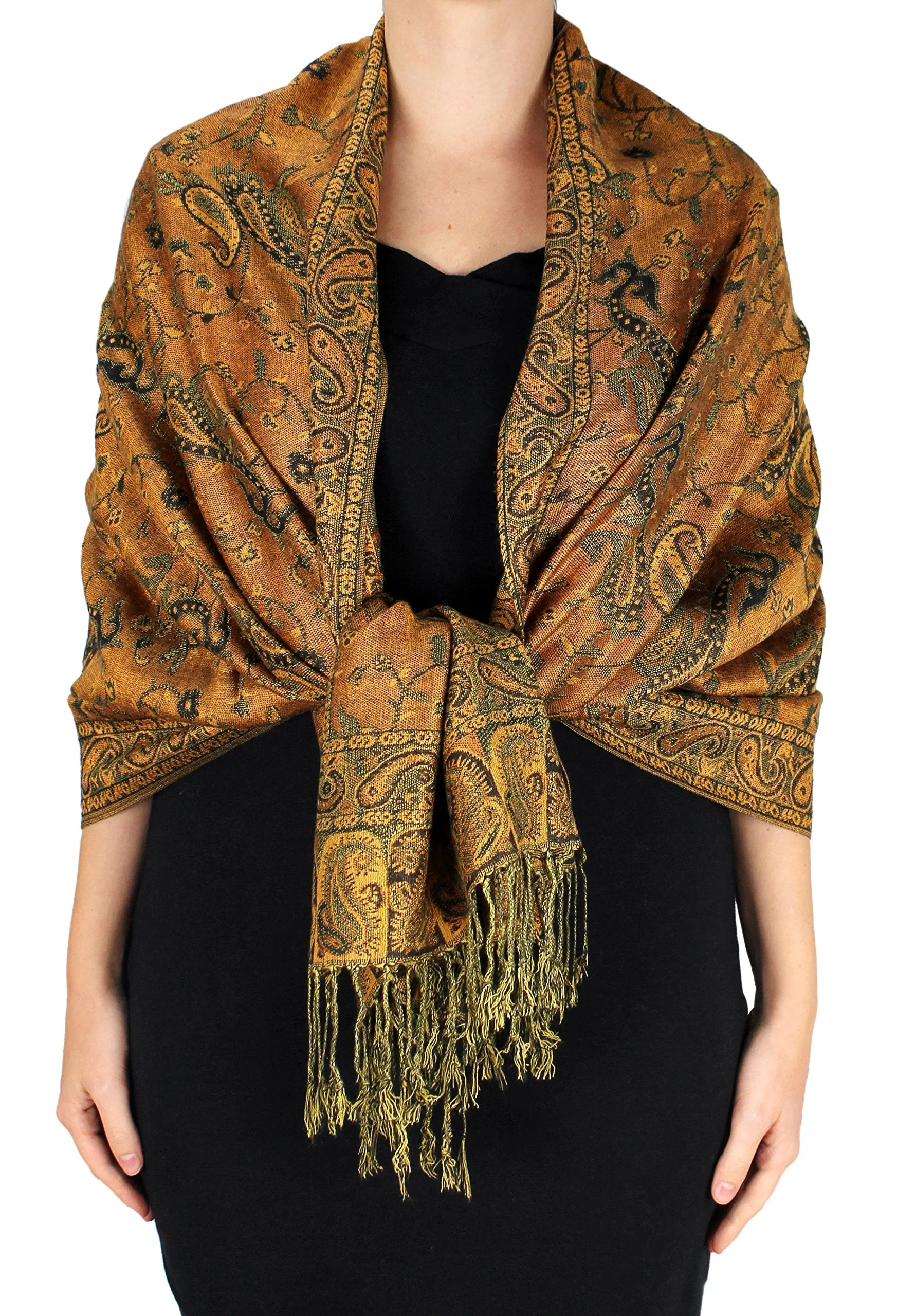 Peach Couture Elegant Double Layer Reversible Paisley Pashmina Shawl Wrap Scarf