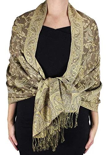 Peach Couture Elegant Double Layer Reversible Paisley Pashmina Shawl Wrap Scarf