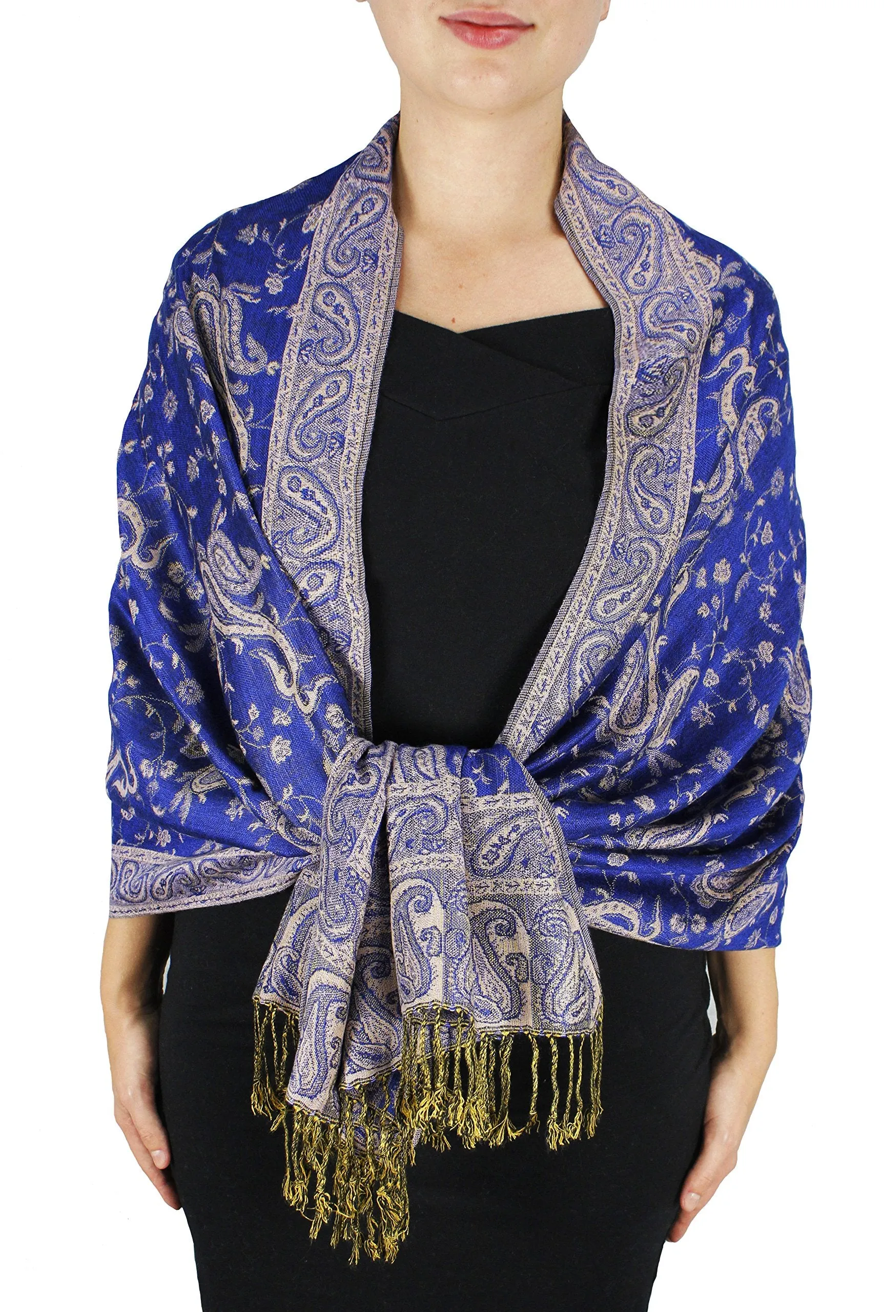 Peach Couture Elegant Double Layer Reversible Paisley Pashmina Shawl Wrap Scarf