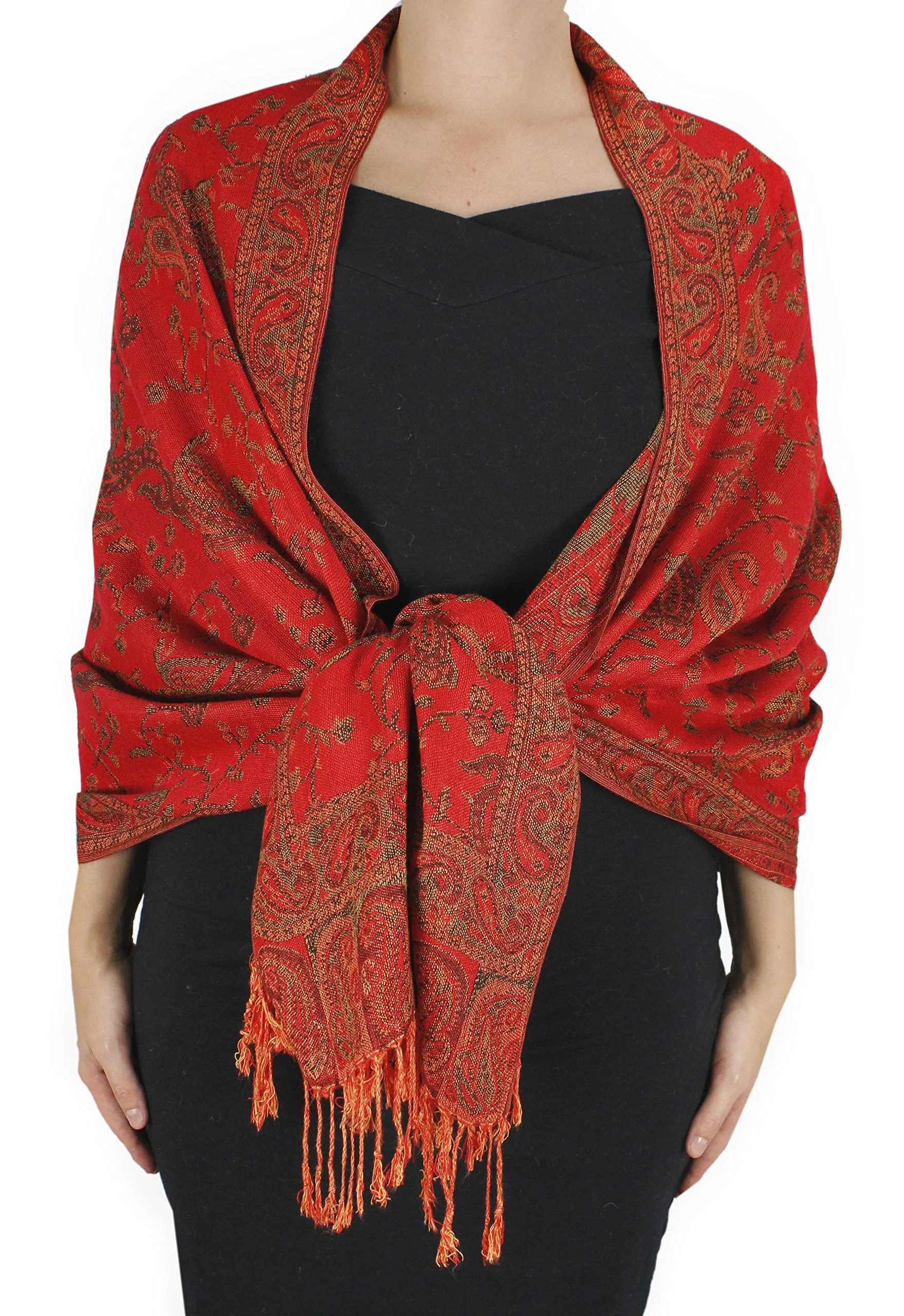 Peach Couture Elegant Double Layer Reversible Paisley Pashmina Shawl Wrap Scarf